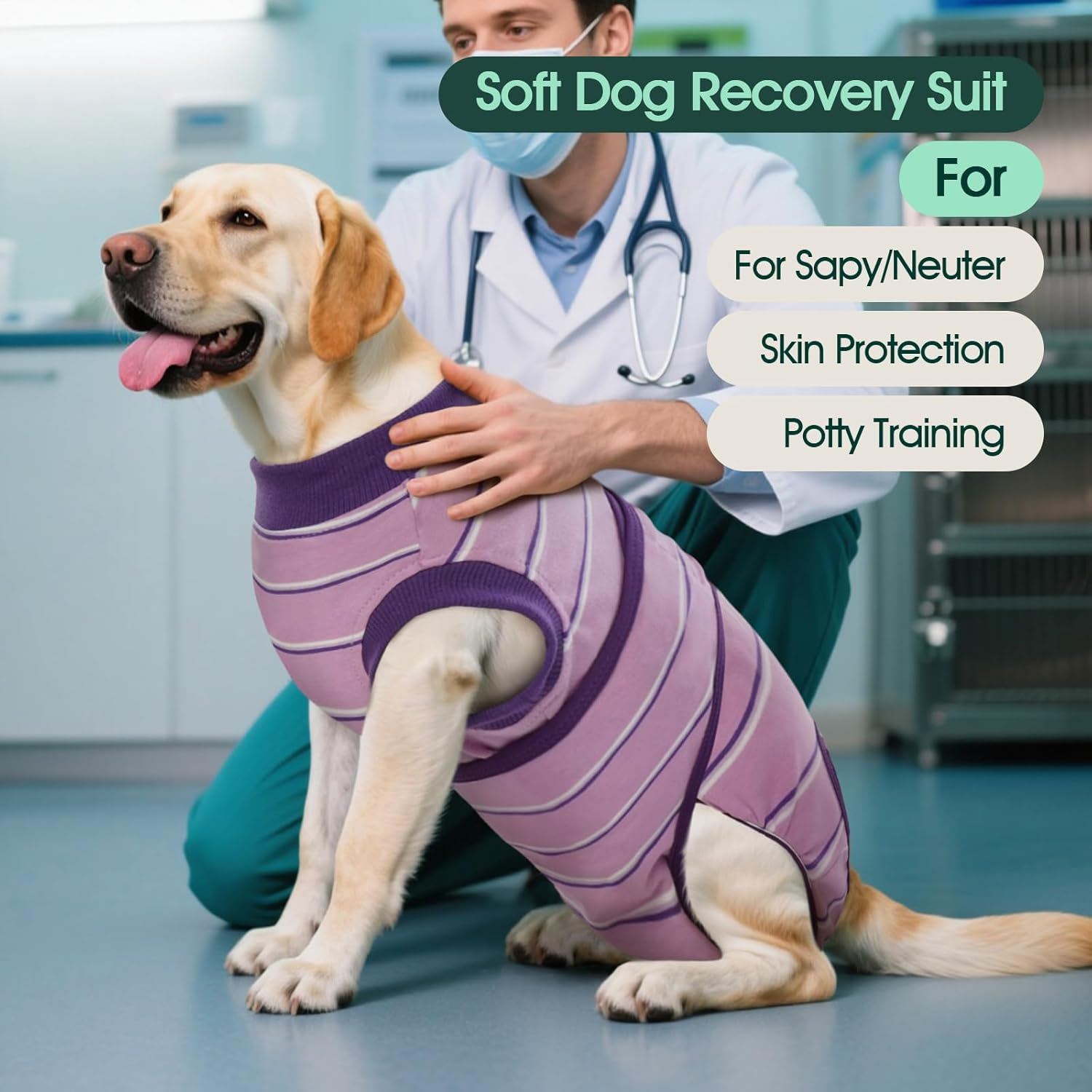 Kuoser Recovery Suit for after Surgery Male/Female Dogs, Pet Post-Operative Shirt Dog Abdominal Wounds Protector, Anti-Licking Puppy Medical Surgical Suit, Substitute E-Collar & Cone Purple,X-Large image number 1