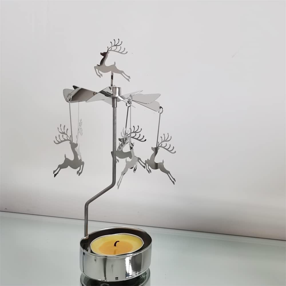 Kingnero Rotary Candle Holder Spinning Candleholder Tea Light Candle Powered Carousel Small Gift (Reindeer) image number 6