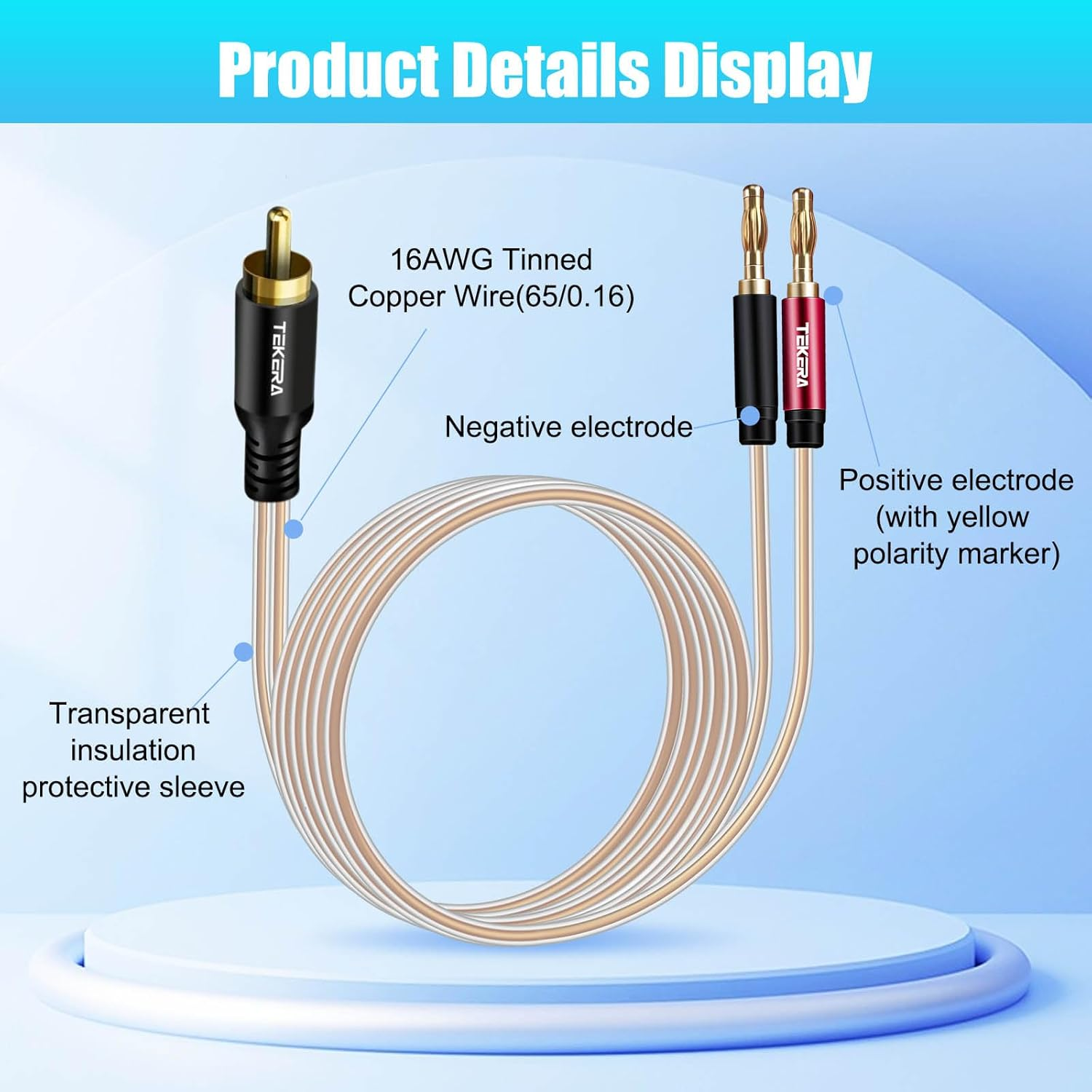 TEKERA RCA Male to Banana Plug Cable 3M, RCA to Banana 2 Male Y Splitter Cable, Hi-Fi Audio Speaker Wire for Amplifier, Subwoofer, and Home Theater Systems, Gold-Plated and Double Shielded