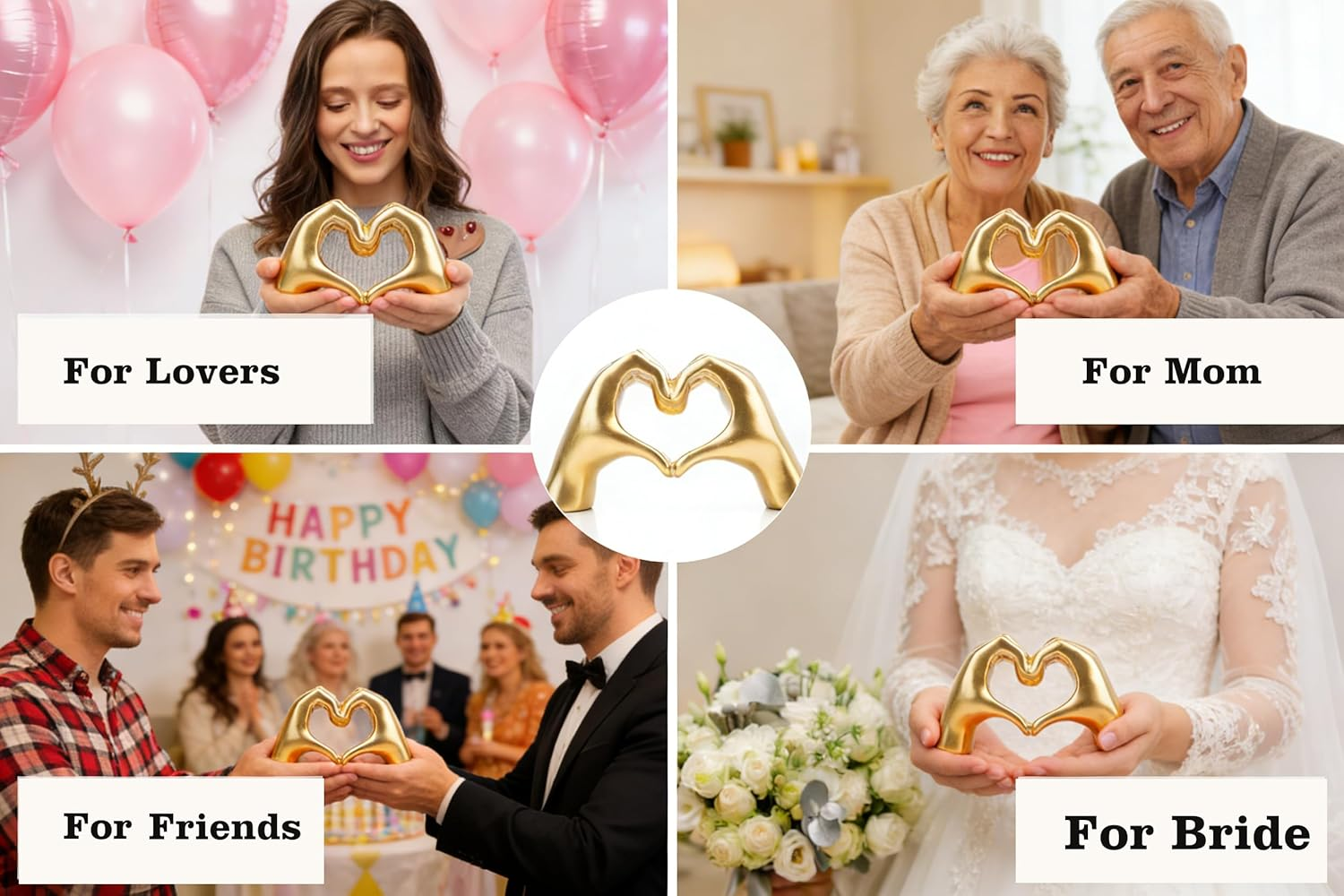 Small Heart Hands Sculpture Decor for Living Room Bedroom Bookshelf Coffe Table, Love Finger Statue Modern Aesthetic Home Decor, Unique Women'S Gifts for Wedding Birthday Valentine'S Day (Gold) image number 4