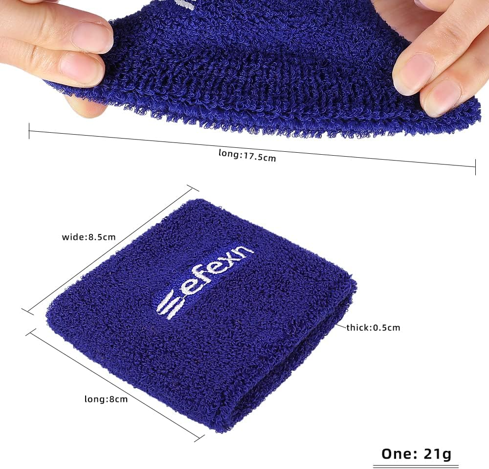 2 PCS Sports Sweatbands for Men & Women - Moisture Wicking Cotton Terry Wristbands for Gym, Running, Tennis, Basketball, Workout - White image number 7