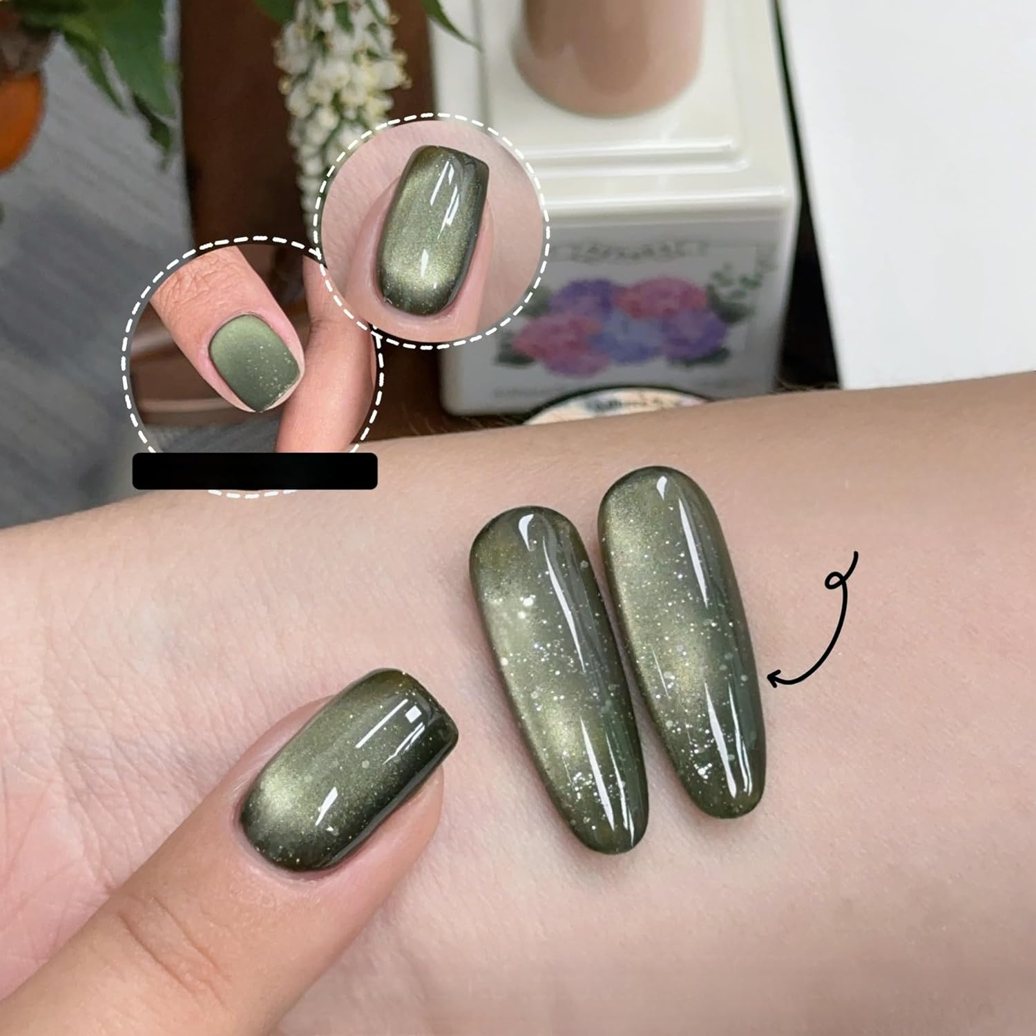 ADHERE Autumn Collection Series - 12Ml Cat Eye Gel Nail Polish 1Pc Gel Polish Soak off Holographic Magnetic Nail Polish for Nail Art Manicure Salon DIY at Home (Underwood Leaf) - Crow image number 2