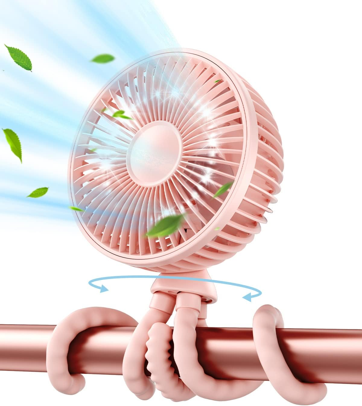 Gaiatop Baby Stroller Fan, 4000Mah Oscillating Mini Portable Fan with Light, 4 Speeds Battery Operated Small Handheld Desk Fan, 360&deg; Rotate Flexible Tripod Clip on Fan for Car Seat Crib Travel Black