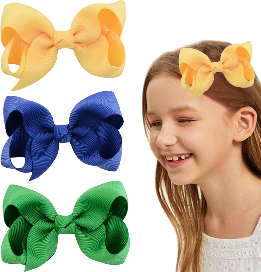 YOCDNOV Pack of 6 Bow Hair Clips - Ponytail Clips 3 Inches, Duckbill Hair Bow for Teenage Girls Hair Accessories (Small Blue + Dark Green + Orange) image number 5