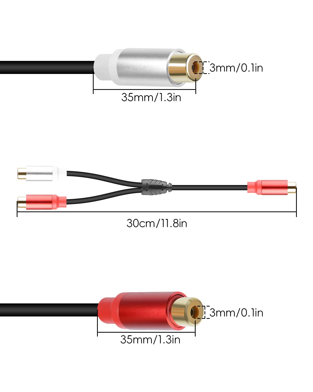 RIIEYOCA RCA Cable 1RCA to 2RCA Stereo Audio Cables, RCA Stereo Cable for Home Theater, HDTV, Amplifiers, Hi-Fi Systems, Car Audio, Speakers, 0.3M/1FT (1F to 2F) image number 6