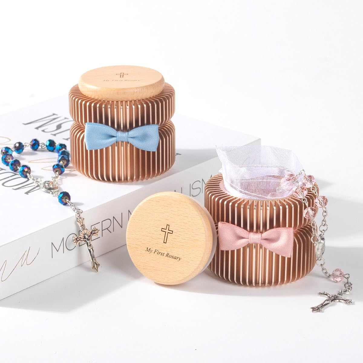 Catholic Baptism Gift Set My First Rosary & Aluminum Alloy Keepsake Box, Catholic Baptism Gifts for Baby Girl or Dedication Baptism Gifts for Girl or Kids (Pink Gold) - Pink Gold image number 6