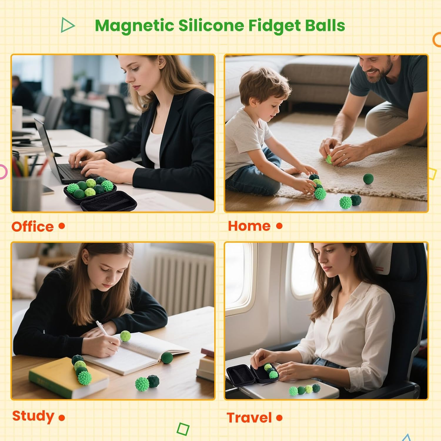 Silicone Magnetic Balls Fidget Toys for Adults & Teens, 8PCS Stress Relief Sensory Toys for Autism ADHD Anxiety, Fun Textures Gadgets, Office Desk Toy, Stocking Stuffers for Women Men Teen Gift, Large - Black image number 7
