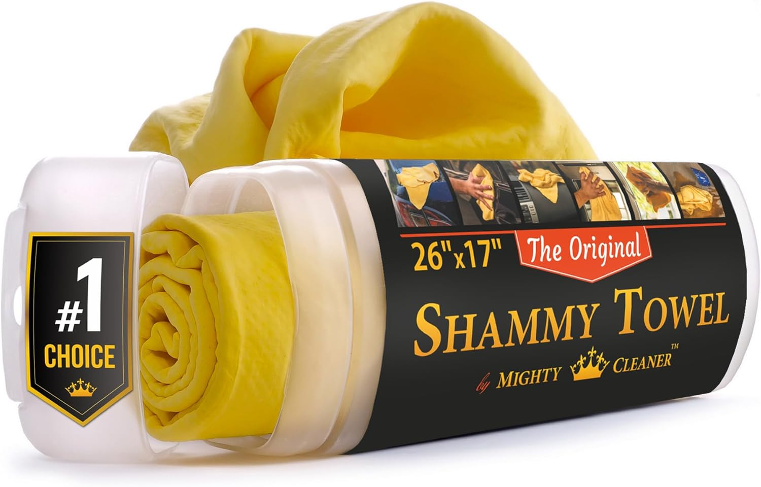 Premium Chamois Cloth Super Absorbent Reusable Shammy Towel - 26&rdquo;X17&rdquo; - Scratch-Free Car Shammy Towel with Storage Tube