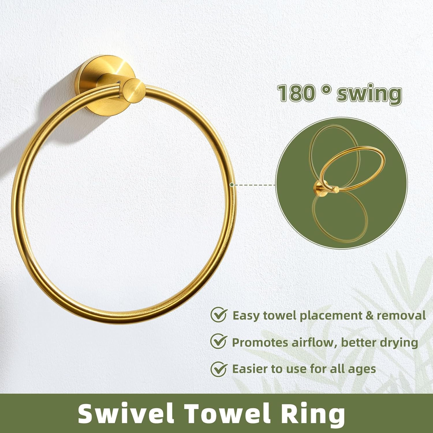 Aplusee Hand Towel Ring Brushed Gold, SUS 304 Stainless Steel round Towel Holder for Contemporary Bathroom Toilet Kitchen Storage, Wall Mounted image number 4