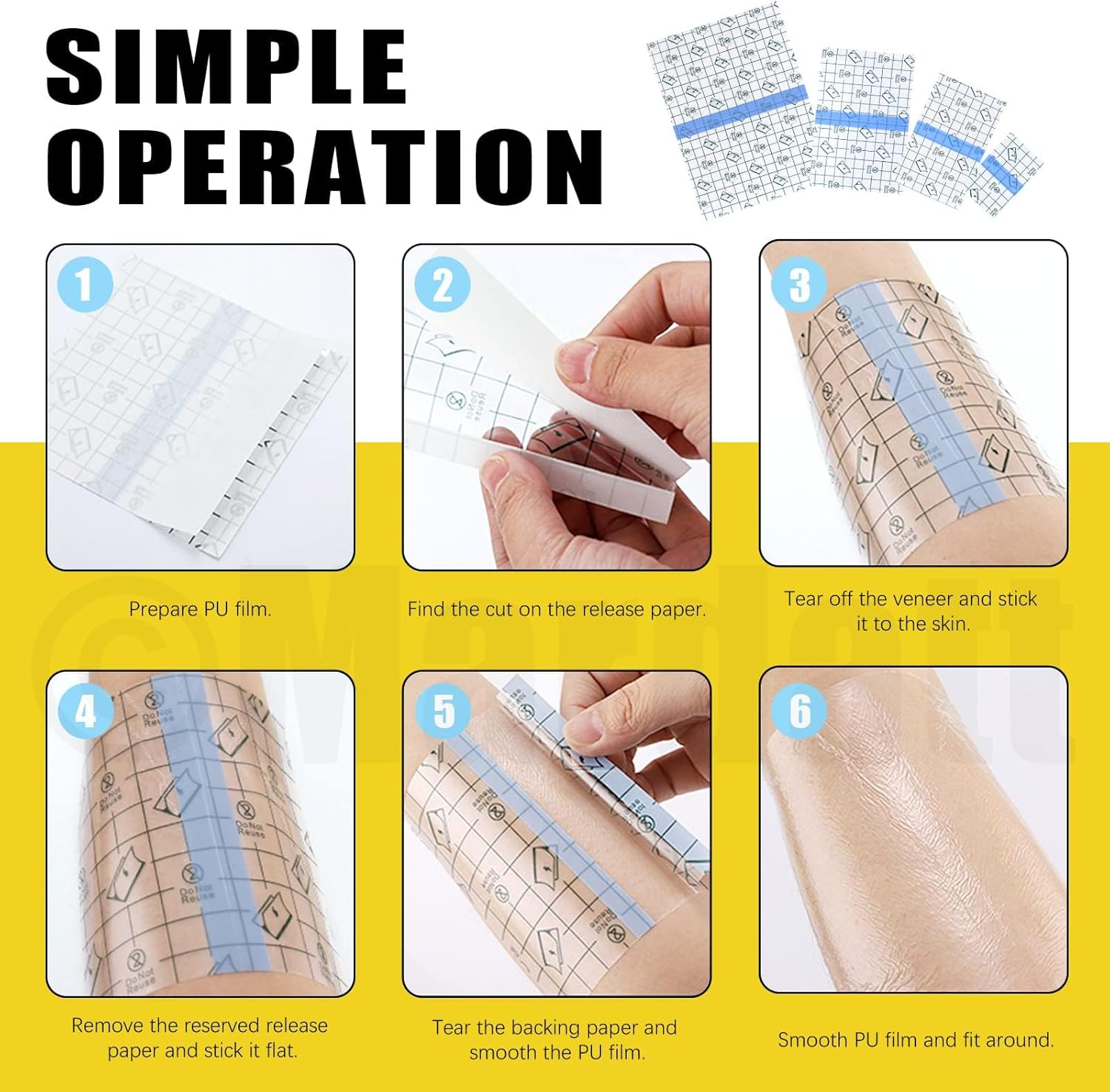 100Pcs 4 Size Transparent Stretch Adhesive Bandage, Shower Waterproof Patch Clear Adhesive Bandages, Dressing Film Adhesive Bandages Patch Tattoo Tape