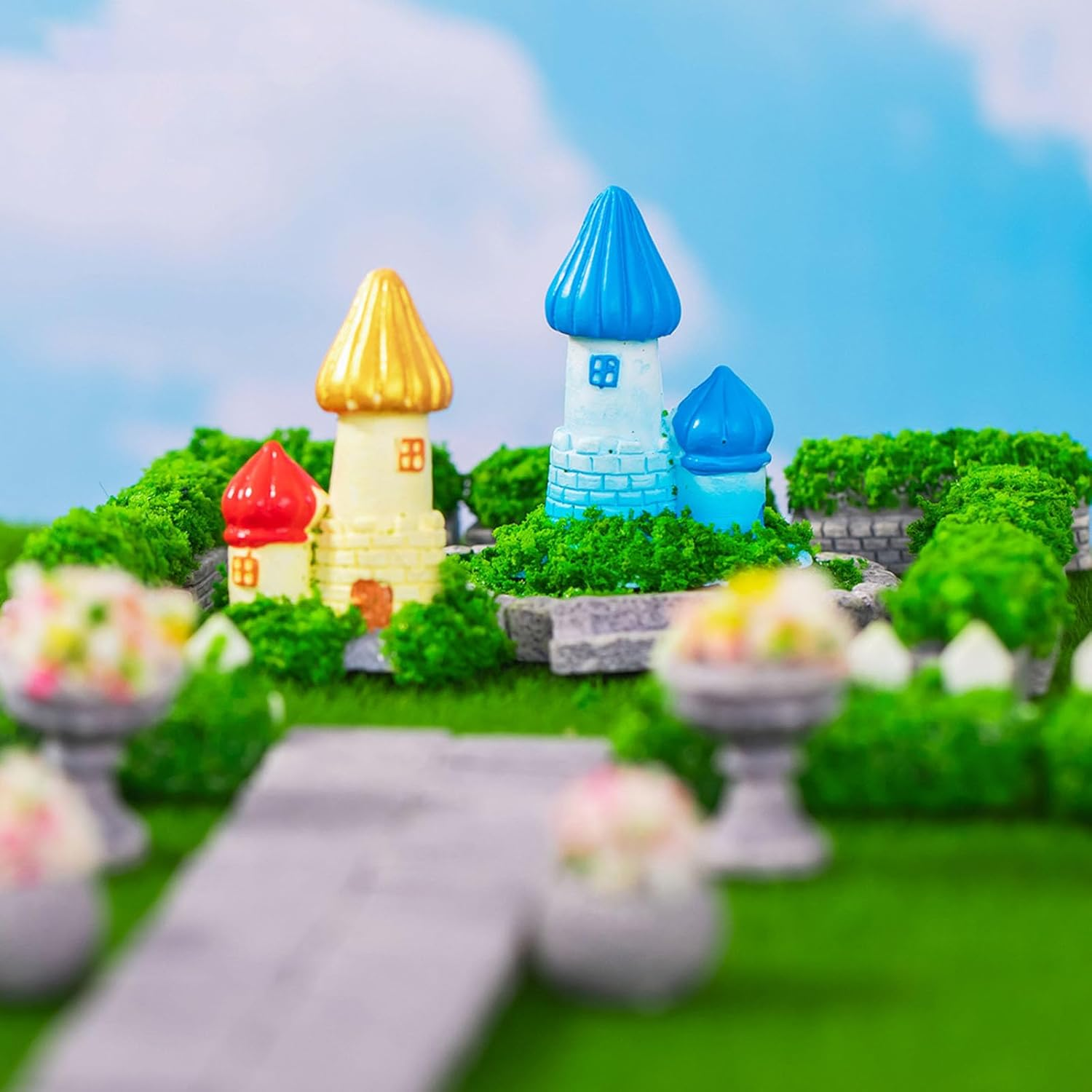 Miniature Fairy Garden Decoration Set - Mini Castle, Flower Bed, Grass Bricks and Lawn for DIY Crafts, Fairy Garden Decorations, Tiny House Accessories, Whimsical Mini Garden Decor image number 1