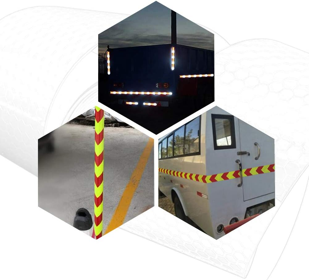 Reflective Tape, 2Pcs 3M*50Mm High Intensity Prismatic Waterproof Arrow Shape Reflective Safety Warning Tape Vinyl Roll Self-Adhesive Security Marking Tape (Red&Yellow)