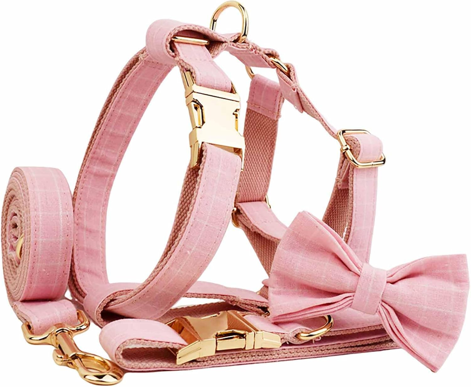UOSIA Cute Girl Dog Harness Dog Collar and Leash Set for Female Dogs Pink Princess Dog Collar with Bow Tie Adjustable Escape Proof Dog Vest Harness for Outdoor Walking Running image number 3