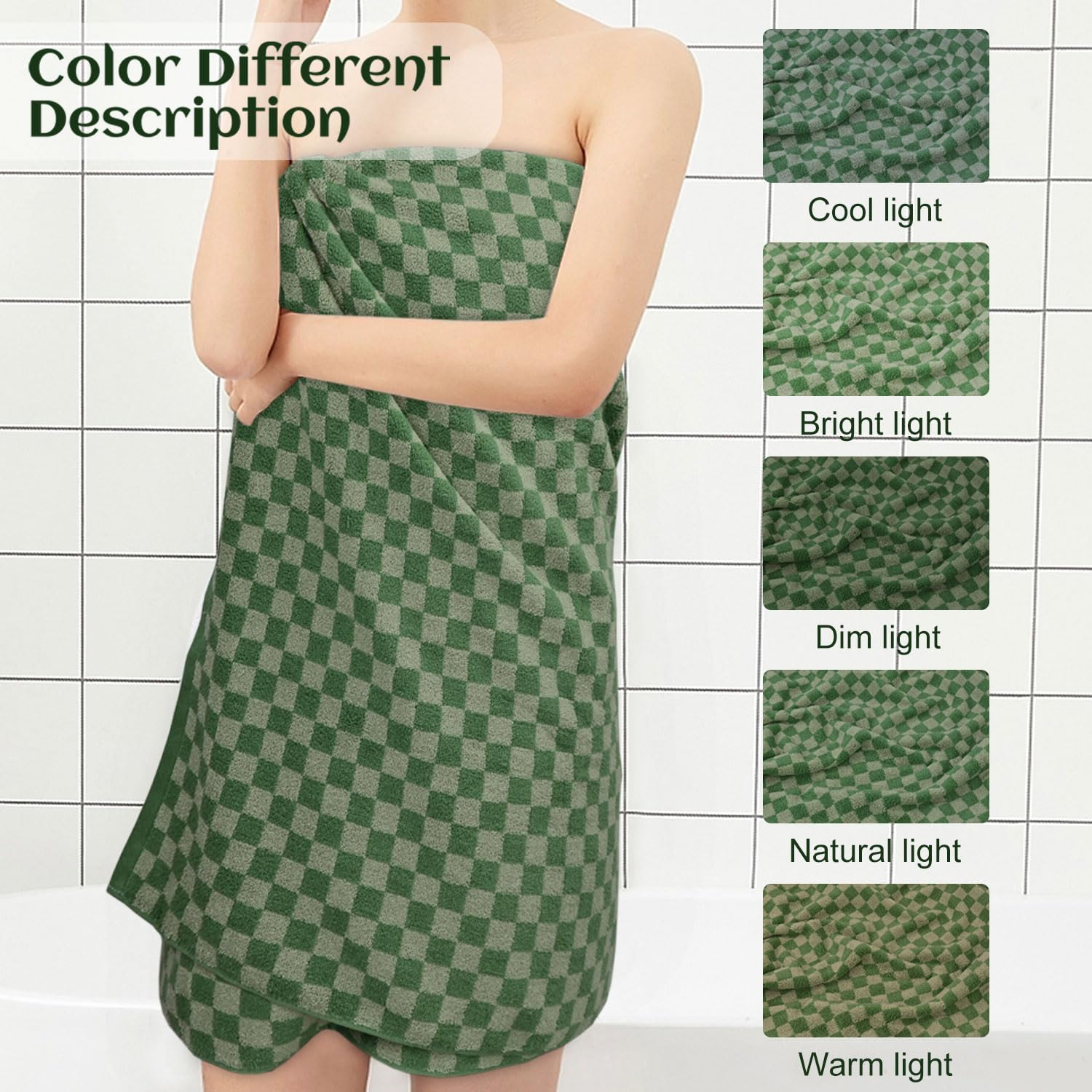 Jacquotha Luxury Bath Towels for Bathroom Green Checkered (54X28 Inches) - Cotton Soft Absorbent Shower Towels 2 Pack, Daily Use Lightweigt Towels Quick Dry, Christmas Towels Decorations Gifts - Orange image number 5