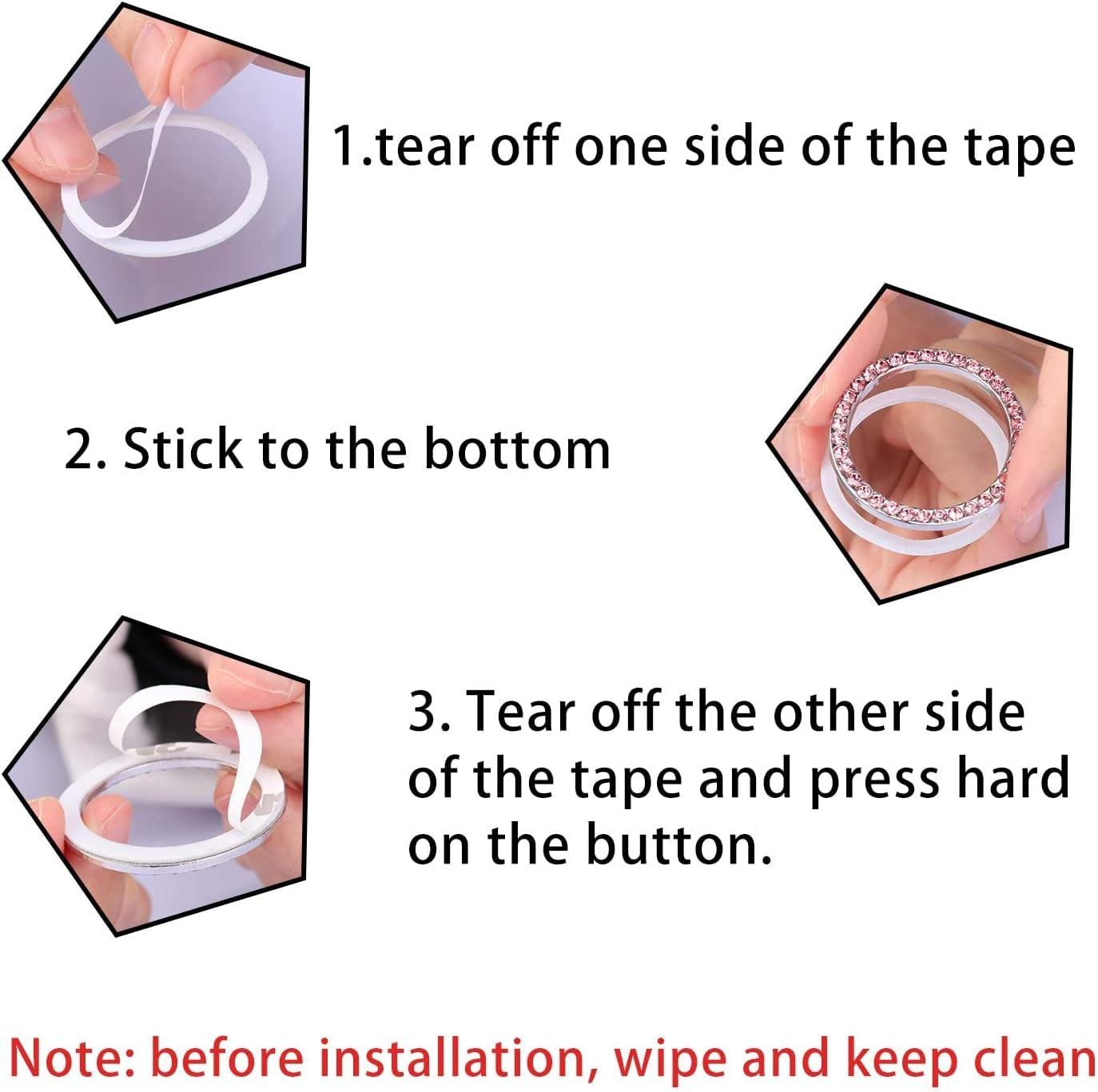 4PCS Sets Pink Bling Car Cup Holder Coasters for Car & Shiny Pink Push to Start Button Cover Key Ignition Ring Universal Auto Cute Pink Car Accessories Interior Decor for Women - Blue image number 2