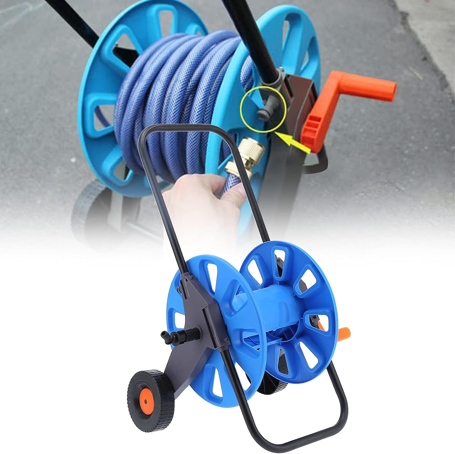 Garden Hose Reel Cart, Outdoor Water Hose Cart for Storing 50M G1/2 Hose, Portable Hand Push Water Pipe Storage Rack with Wheels for Gardens, Courtyards, Lawns, Pastorals image number 2