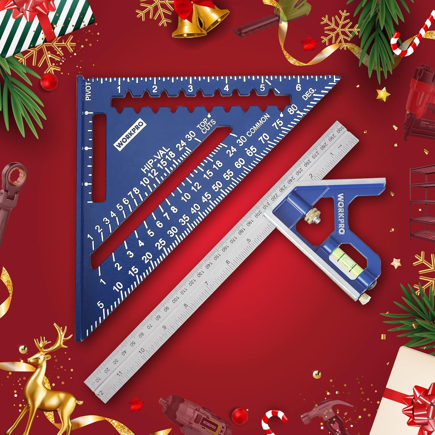 WORKPRO Rafter Square and Combination Square Tool Set, 18Cm . Aluminium Alloy Die-Casting Carpenter Square and 30Cm Zinc-Alloy Die-Casting Square Ruler Combo (Rafter Square Layout Tool) image number 1