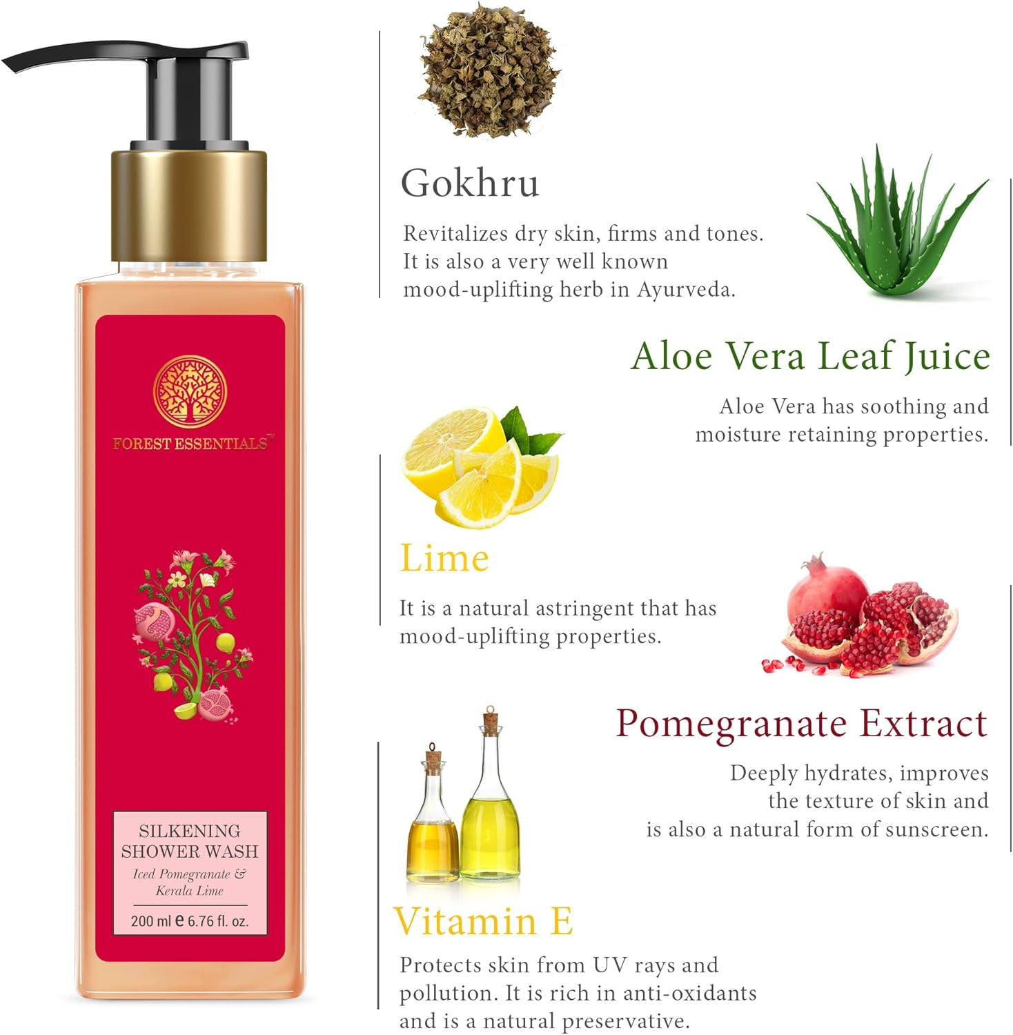 Forest Essentials Silkening Shower Wash, Iced Pomegranate with Fresh Kerala Lime, 200Ml image number 1
