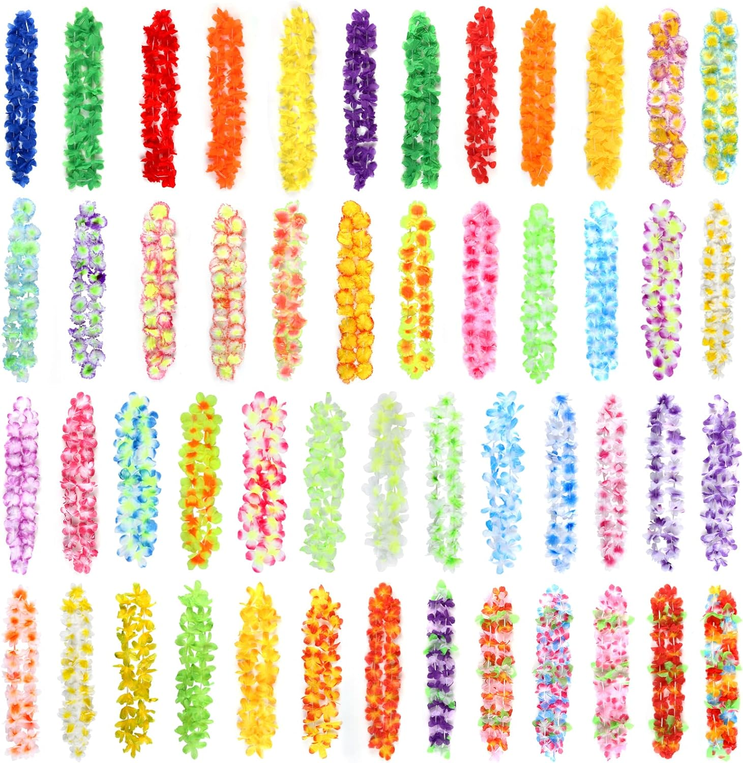 GWHOLE 50 PCS Hawaiian Leis Necklace Tropical Flower Necklace Garlands for Hawaiian Luau Party Decoration image number 4