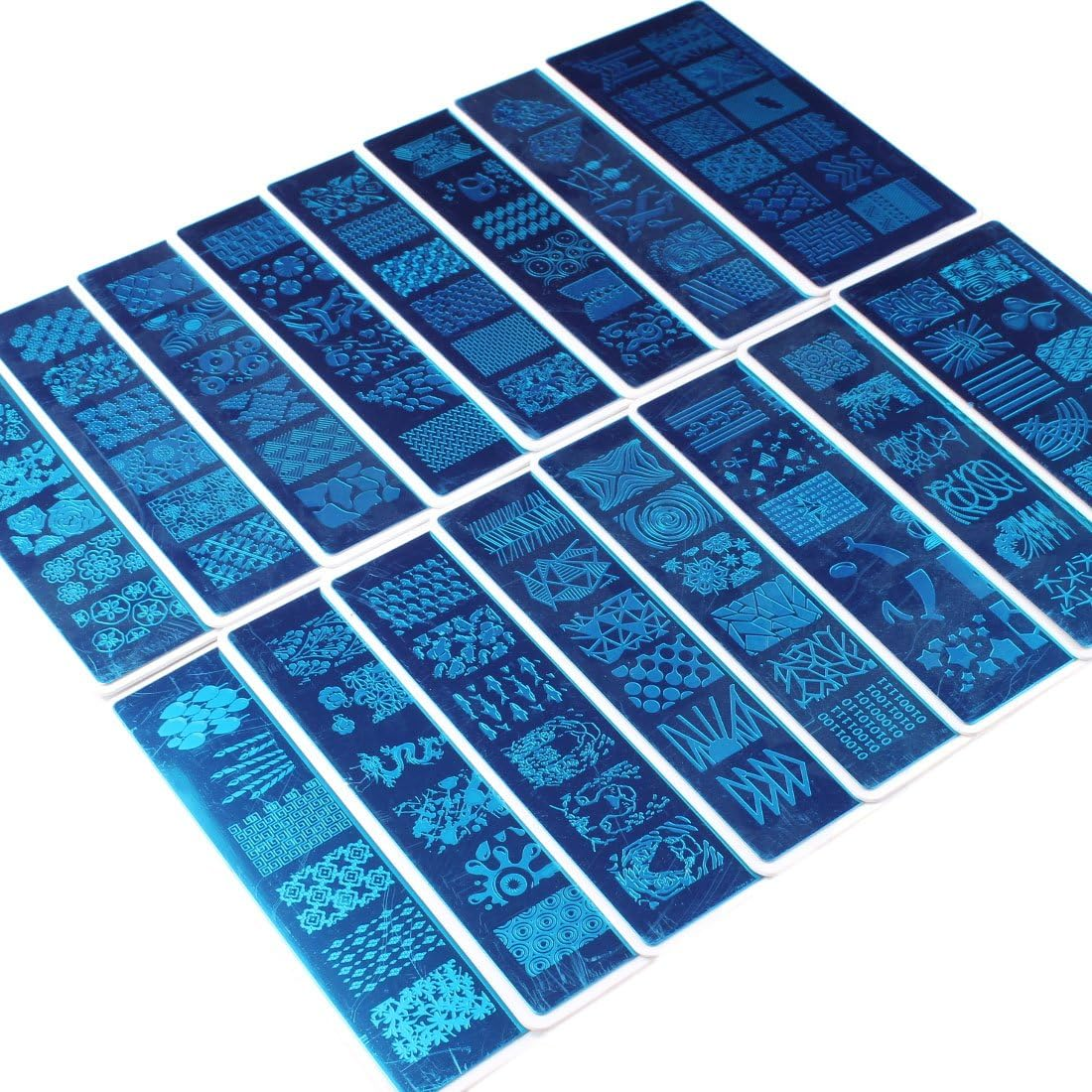 16Pcs Different Design Nail Art Stamping Plates with White Holder Nail Template + 1 Pcs Square Green Rubber Stamper DIY Nail Art Image Stamp Plates Manicure Template Nail Art Tools