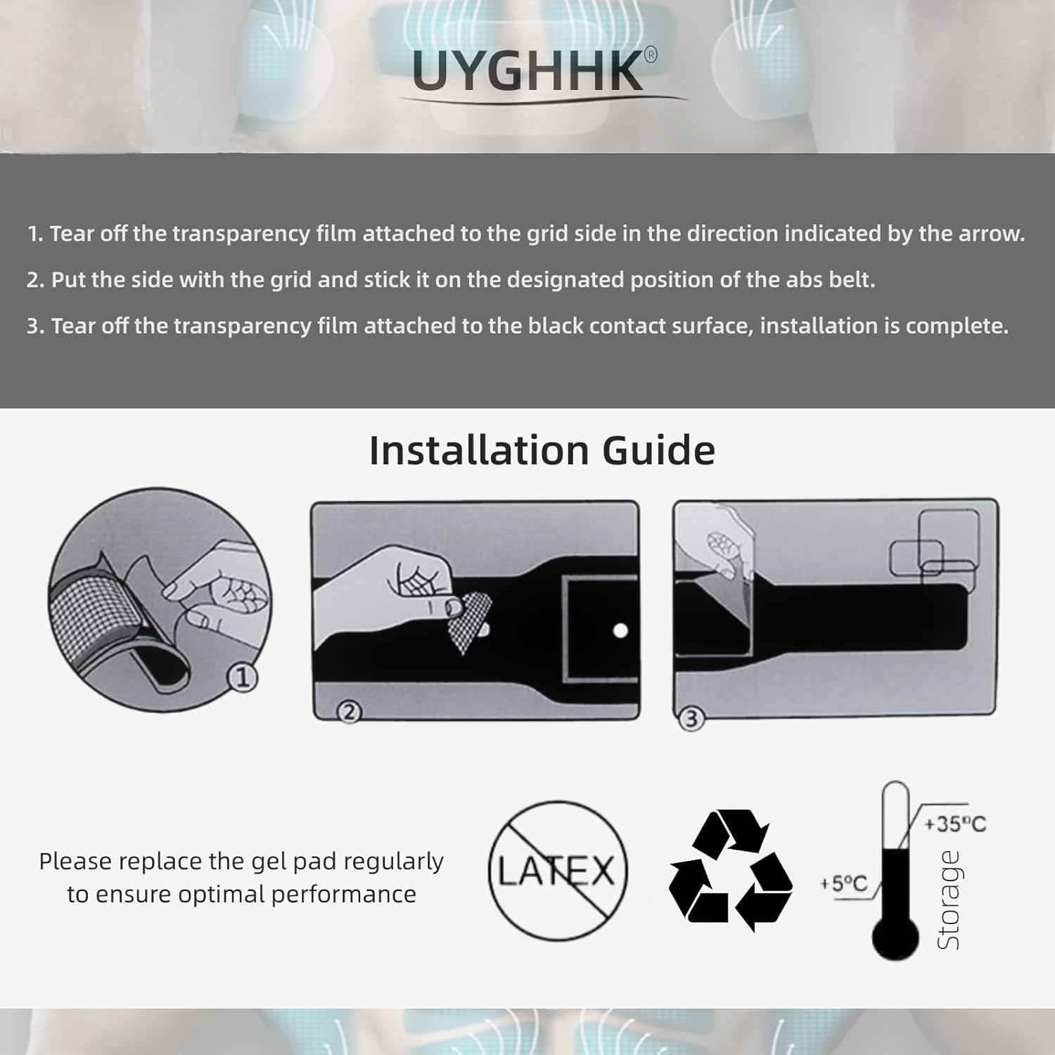 UYGHHK Gel Pads for All Abdominal Belts, Replacement Gel Sheet for Abdominal Toning System, Replacement Gel Pads image number 5