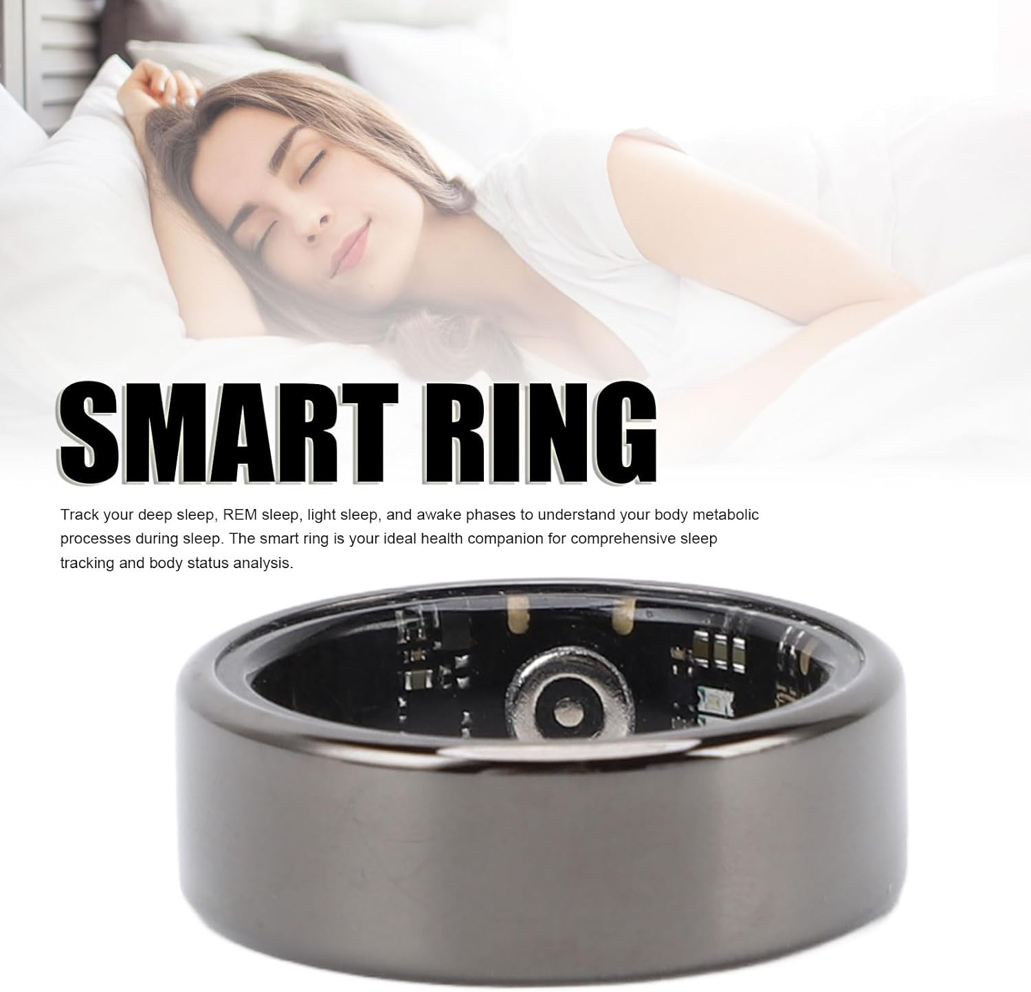 Smart Ring Fitness Tracker Waterproof Sleep Tracking 24/7 Activity Monitor 5-7 Days Battery Life Black Size 8 image number 1