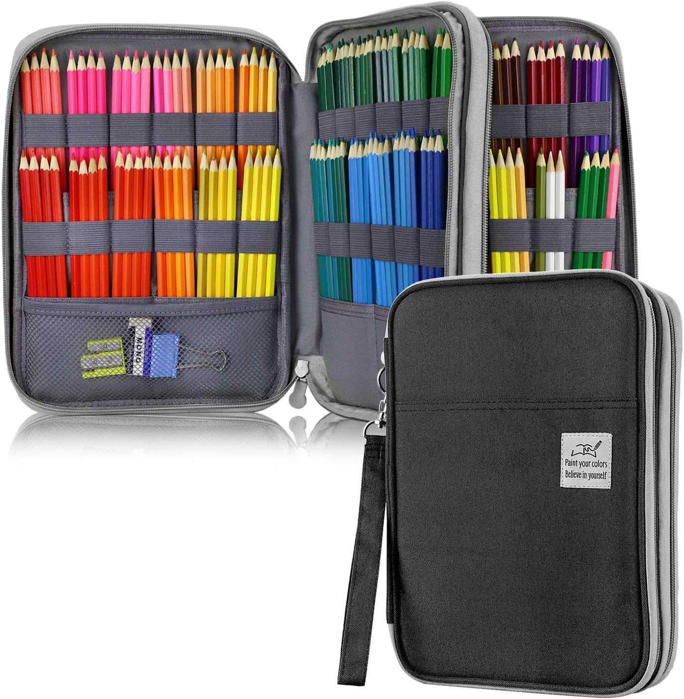 YOUSHARES 192 Slots Colored Pencil Case, Large Capacity Pencil Holder Pen Organizer Bag with Zipper for Prismacolor Watercolor Coloring Pencils, Gel Pens & Markers for Student & Artist (Black) image number 5