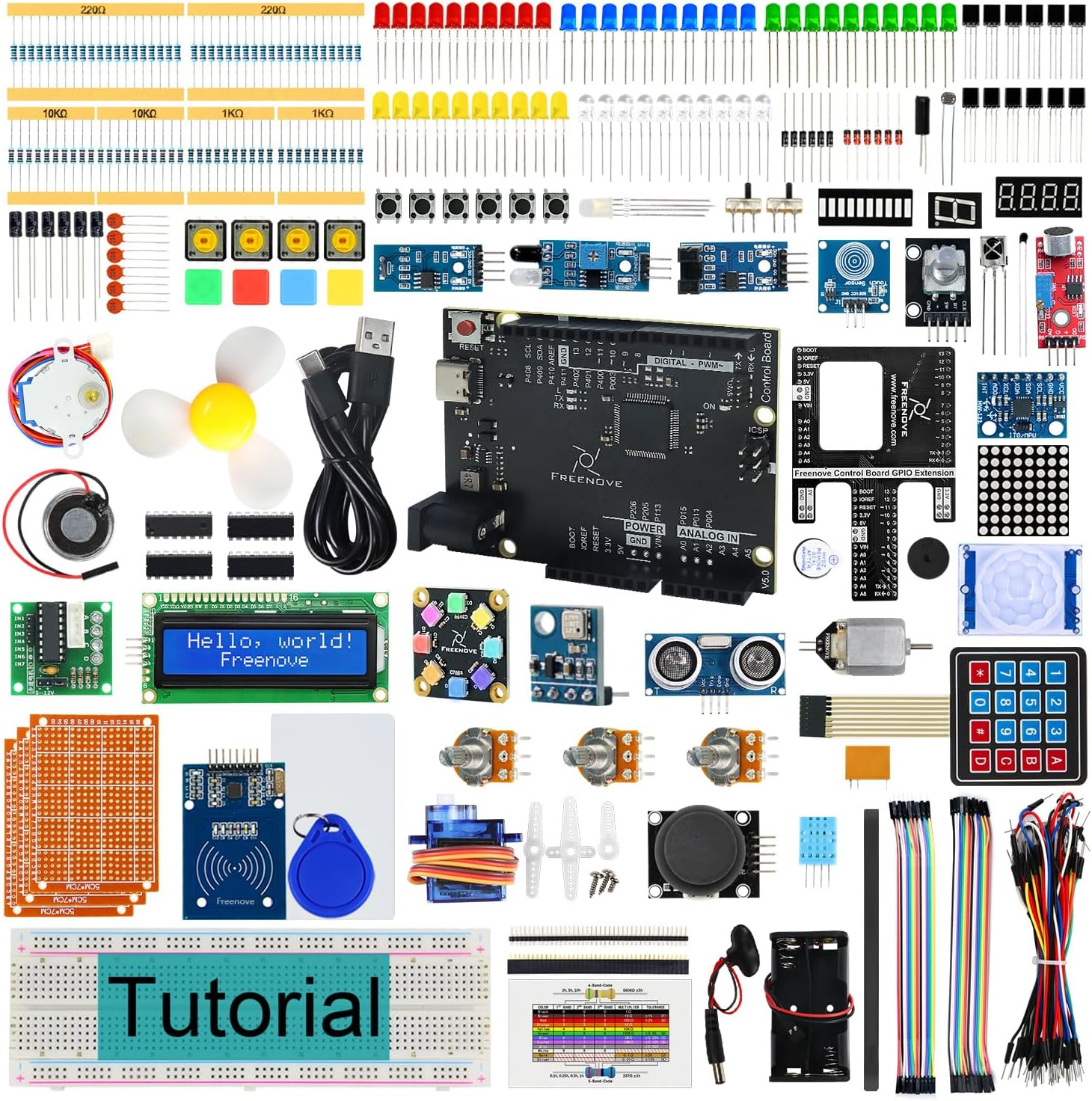 Freenove Complete Starter Kit with Board V5 Rev4 Wifi (Compatible with Arduino IDE), Arm Cortex-M4 Microcontroller, Onboard ESP32-S3, 474-Page Detailed Tutorial, 343 Items, 90 Projects