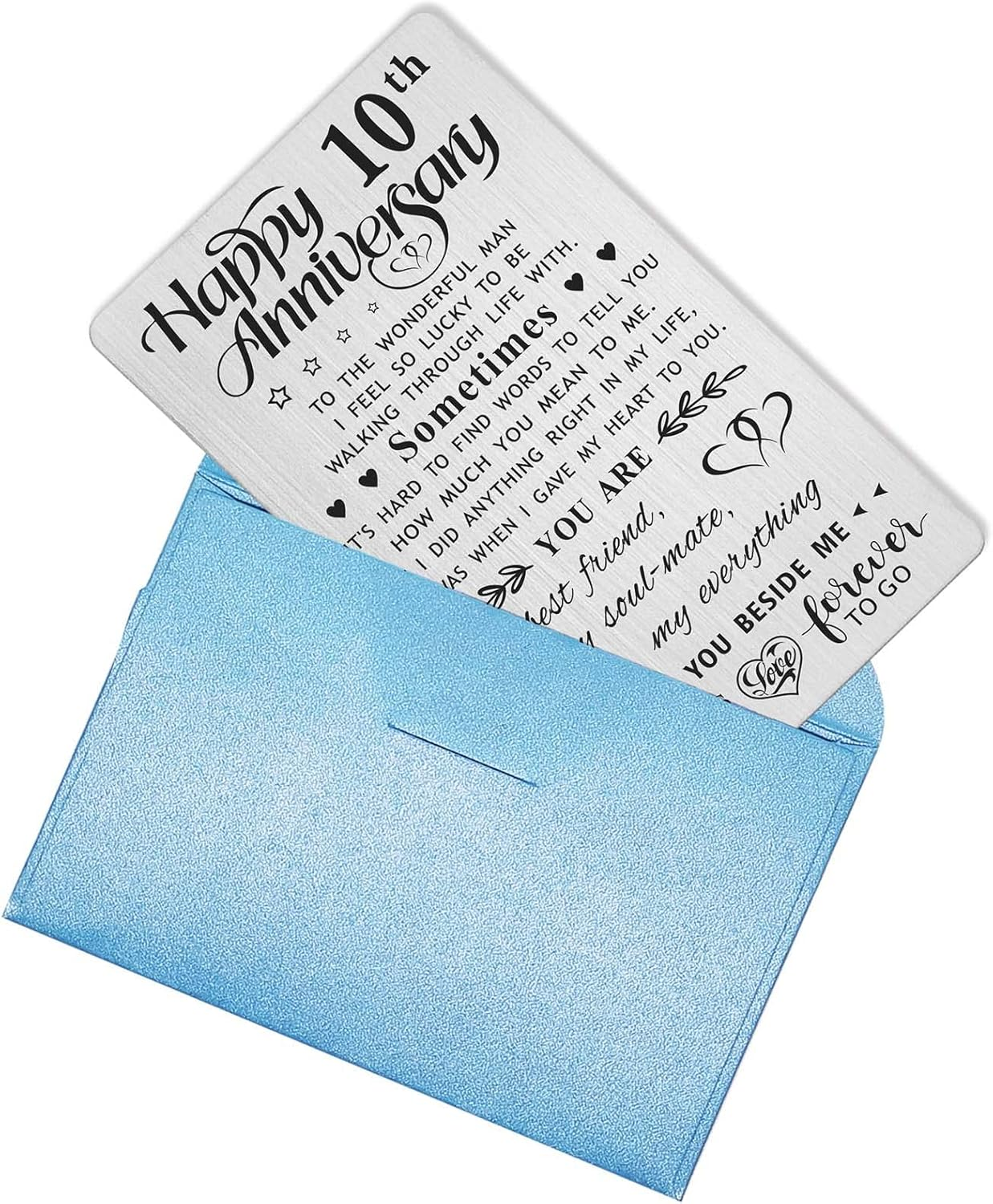 10Th Wedding Anniversary Card Gifts for Him Husband, Happy 10 Year Anniversary Card Presents for Men, Metal Engraved Wallet Card image number 4