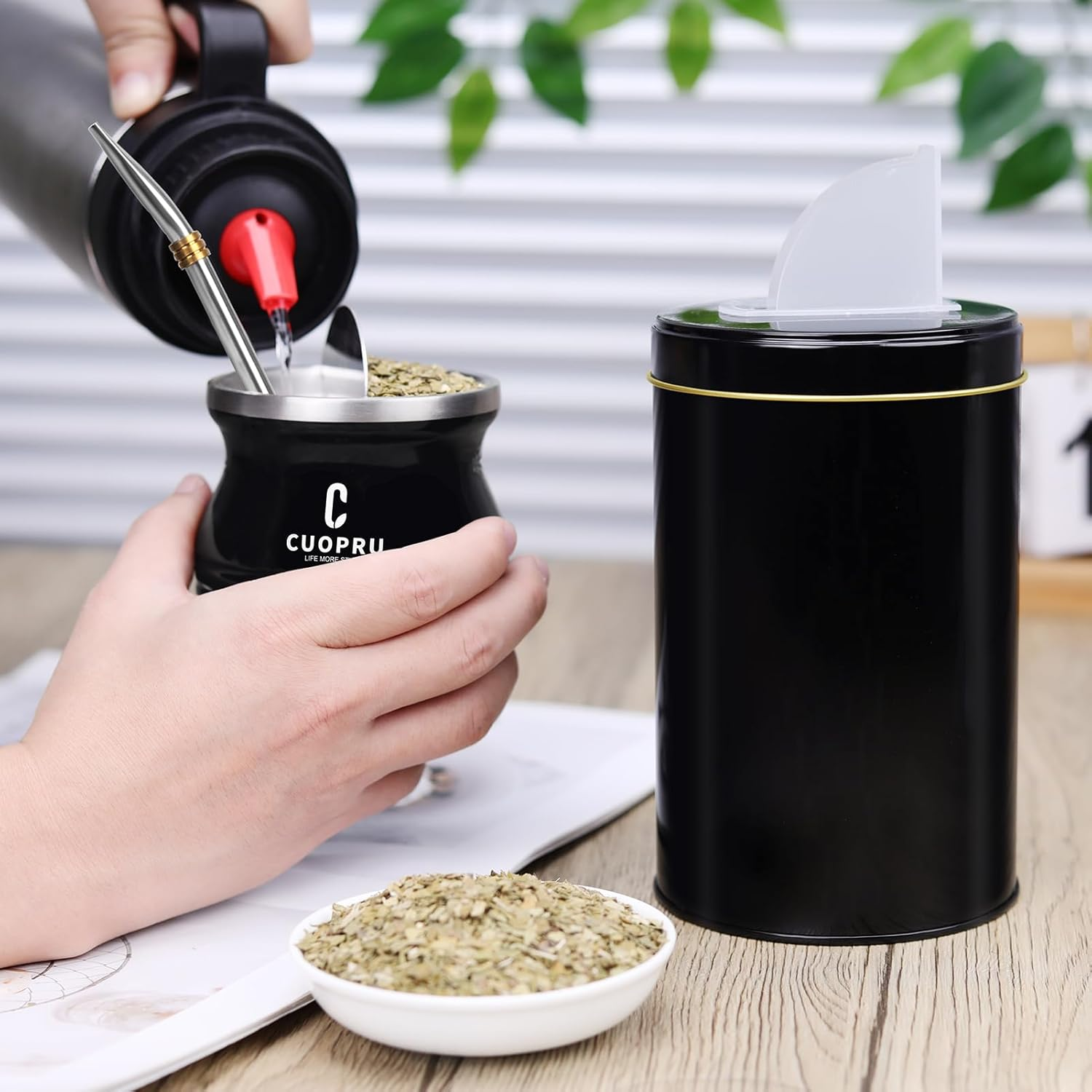 6 in 1 Yerba Mate Cup Set, Include Modern Mate Gourd, Yerbero, Bombilla(Straw), Cleaning Brush, Tea Shaper Kits