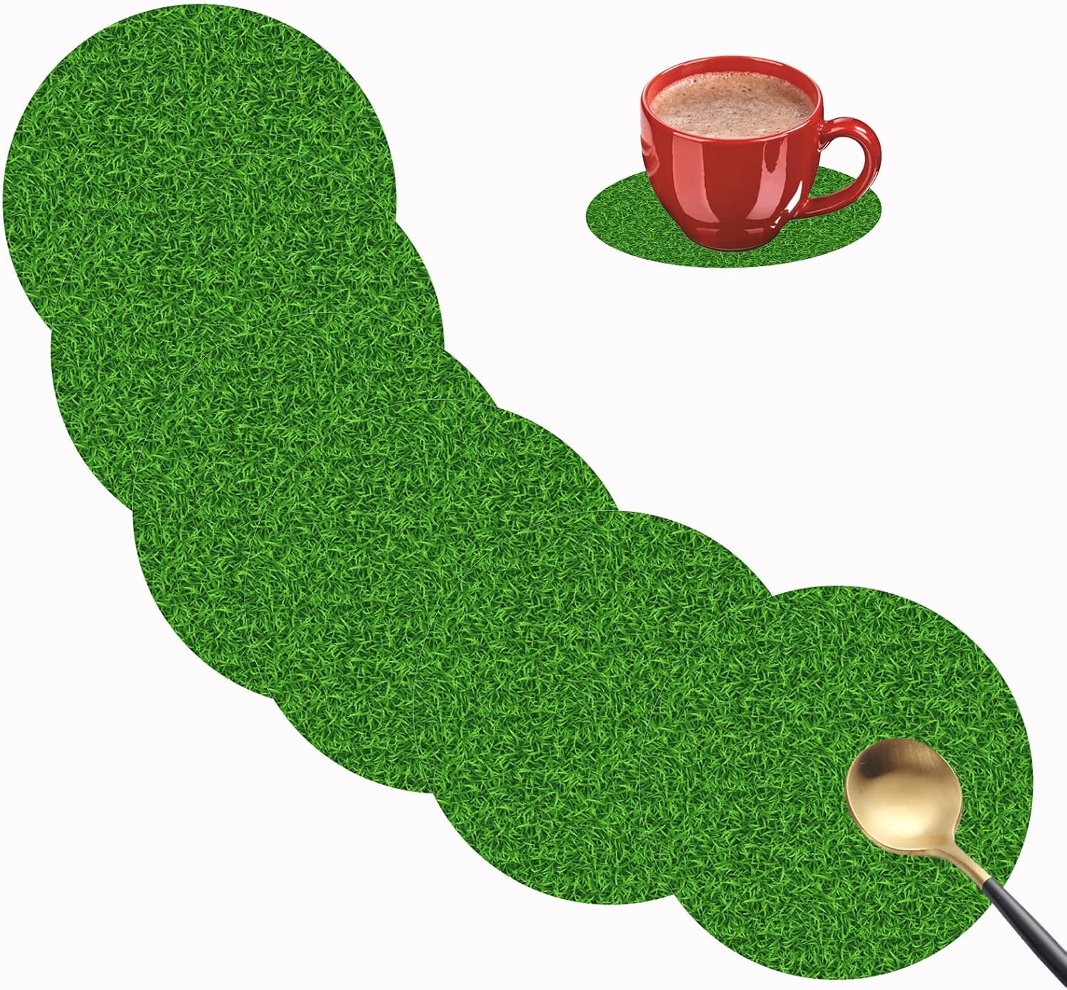 Coasters for Drinks Set of 6, Green Grass Drink Coasters for Coffee Table, Cute Farmhouse Leather Coaster for Cup Kitchen Bar Home Decor Housewarming Gift image number 4