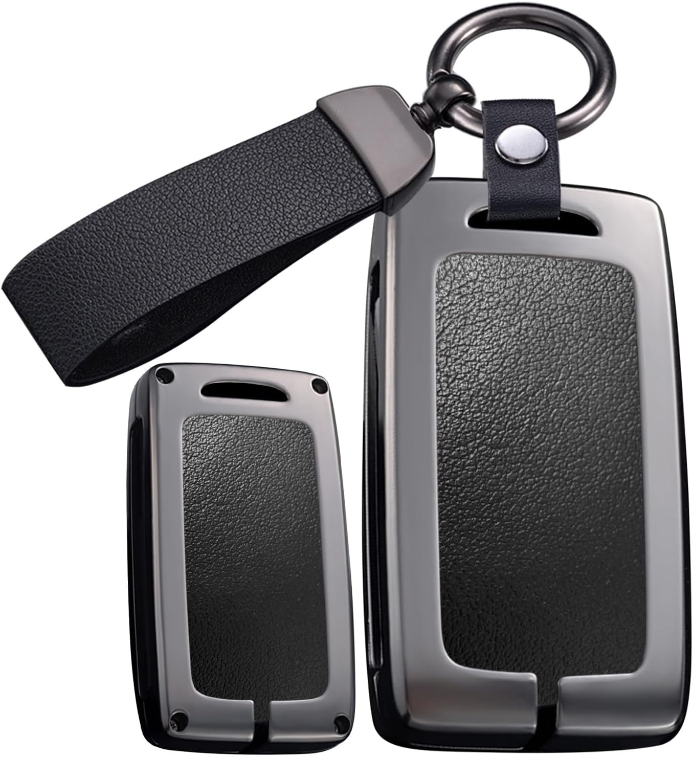 Ontto Metal Leather Car Key Fob Cover Fit for Mazda 3 6 CX-5 CX-9 CX-30 CX-50 CX-70 CX-90 MX-30 MX-5 2019-2025 Key Holder Case Keyring Shell Bag Keychain Auto Accessories 2/3/4 Buttons Grey 2