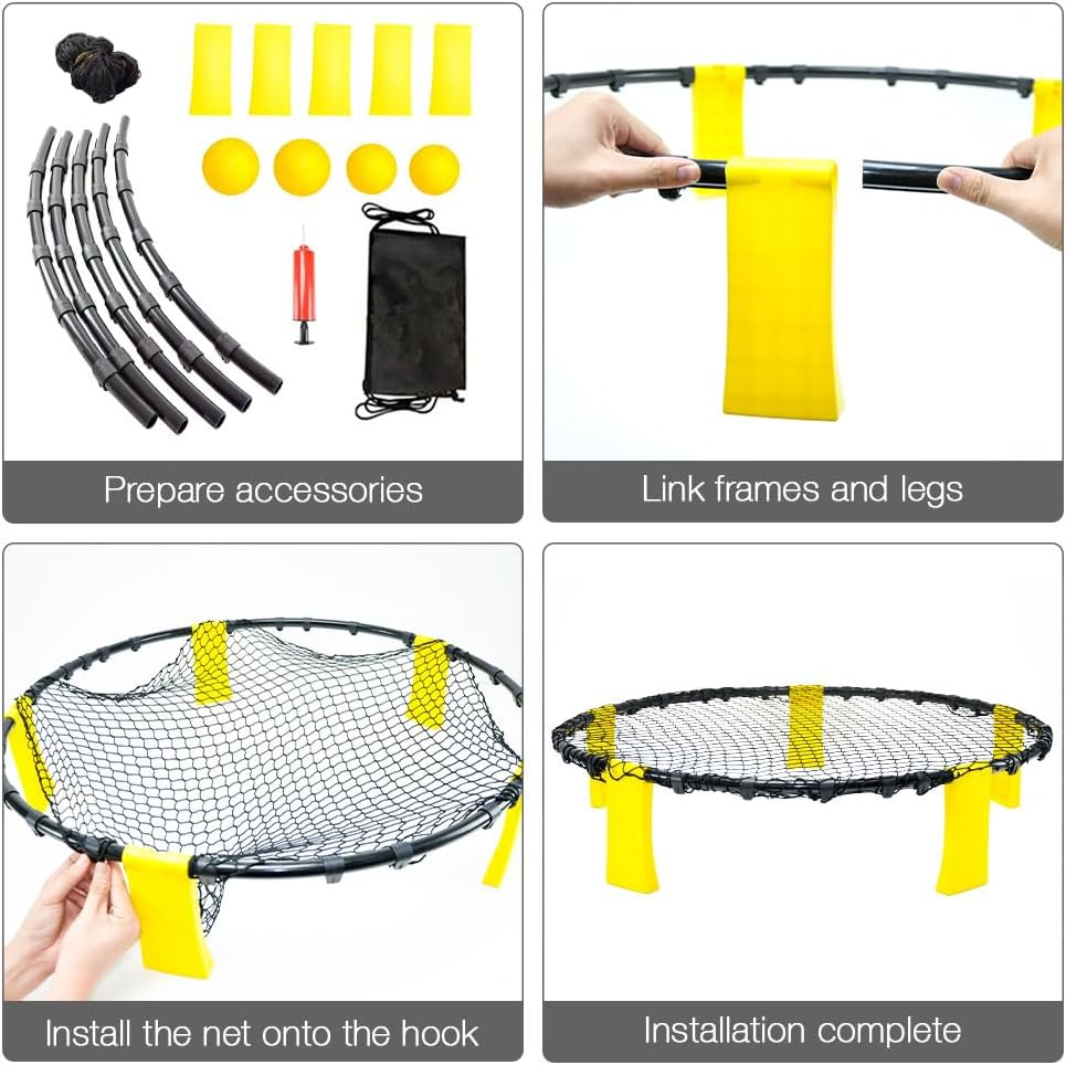 ALSTON Portable Outdoor Spikeball Roundnet Game Set Team Beach Ball Game Bouncer Toy with Carrying Bag Net and 3 Balls Played Indoor Outdoor Lawn Beach Tailgating image number 4