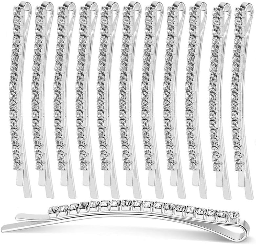 Changyeah 12 Pieces Hair Pins Crystal Hair Pins Rhinestone Hair Clips Hair Clips Hair Pins for Women Silver
