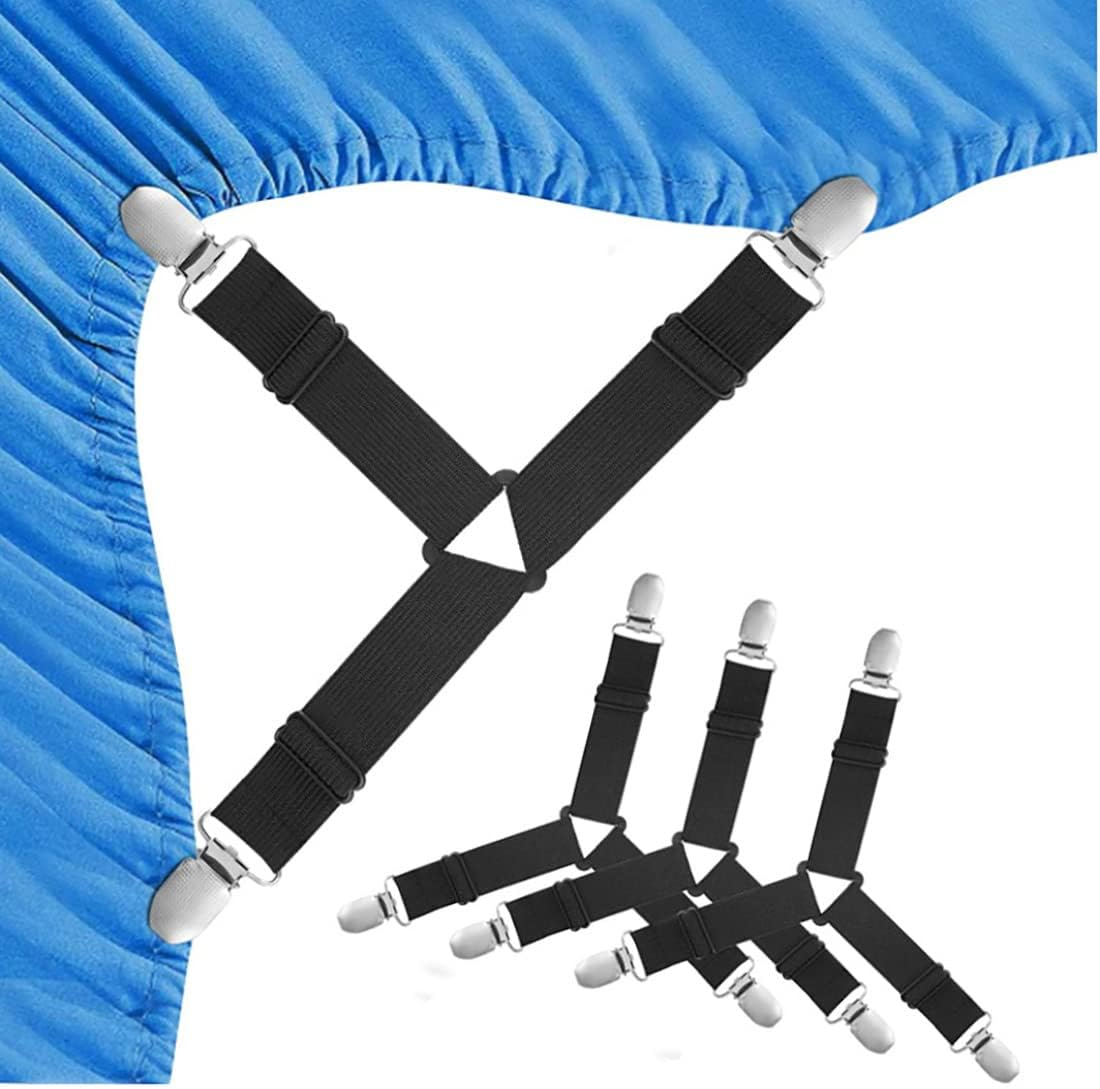 Sheet Fasteners,Bed Sheet Holder Straps,Sheet Suspenders with Elastic Bands and Corner Clips,Used for Bed Sheets,Mattress Covers,Sofa Cushion(4Pcs/Set, Black) image number 3