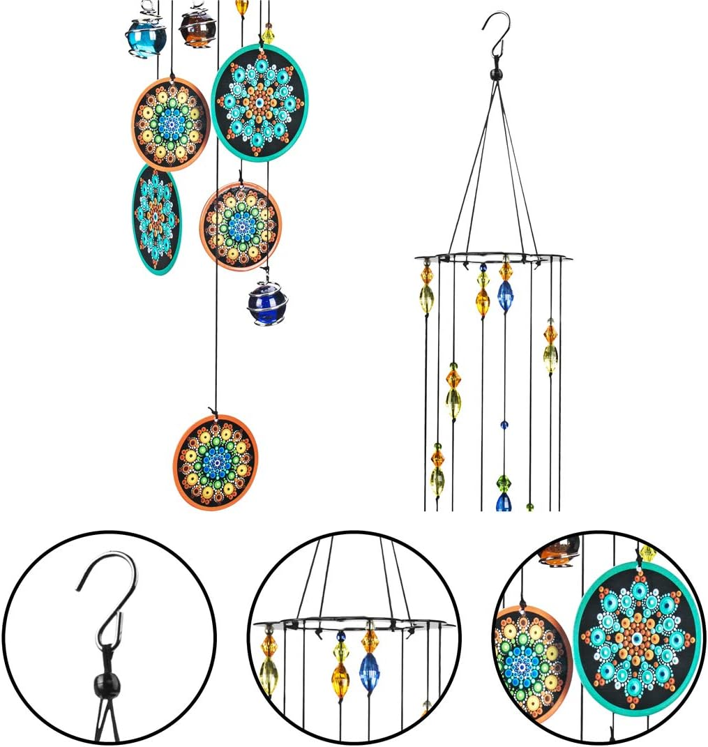 YU FENG Metal Flower Wind Chimes 23.5" Outdoors Window Garden Hanging Windchimes for Outside