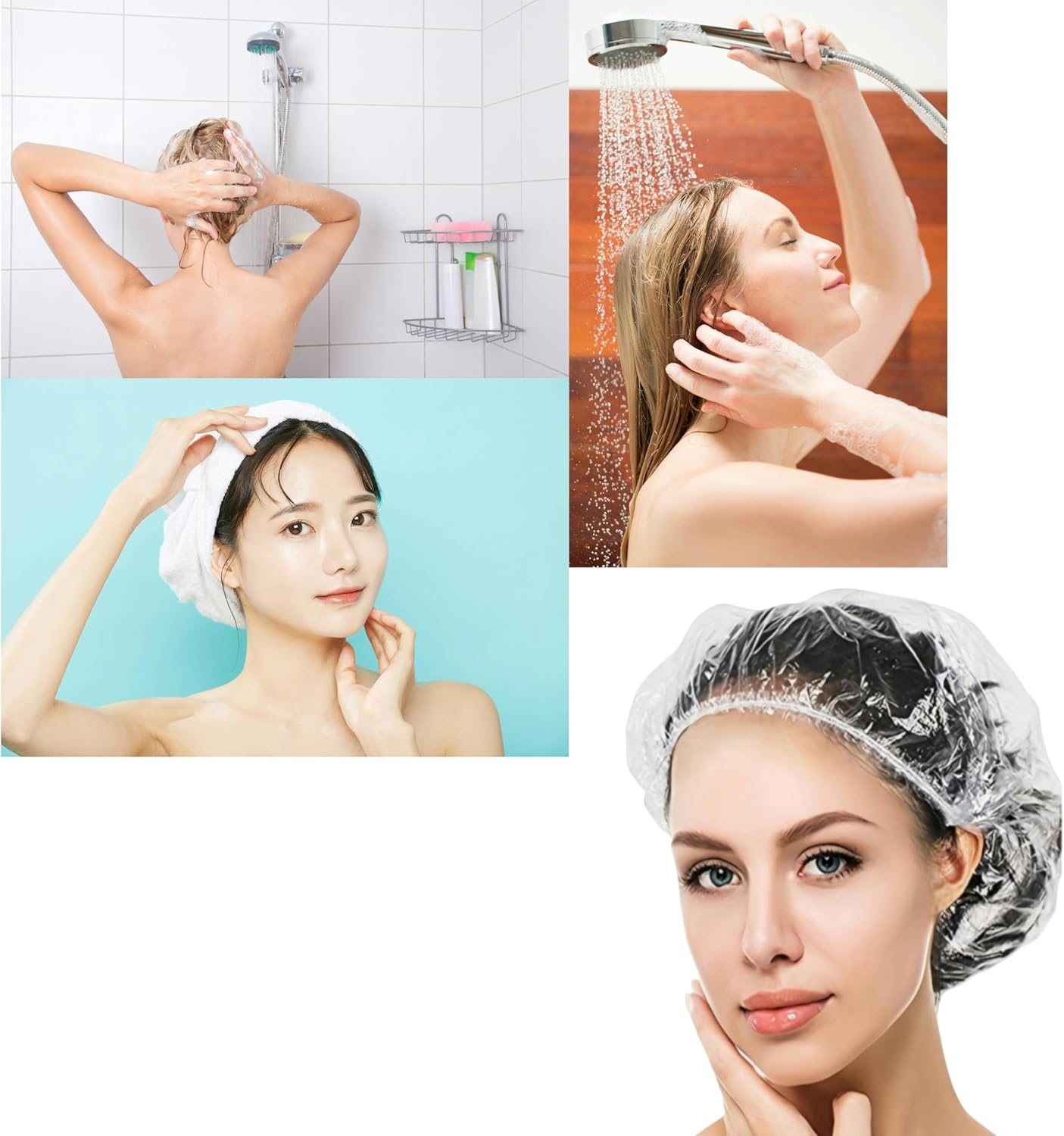 50 PCS Disposable Shower Caps,Large Thick Clear Waterproof Plastic Hair Covers for Women & Kids,Elastic Travel Spa Bath Caps for Hotel, Home, Salon Use (50 White) image number 6