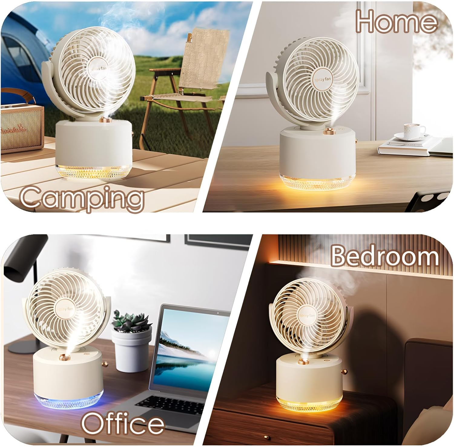 Desk Fan with Spray Portable Rechargeable Small Fans for Bedroom,Usb Oscillating Cooling Table Fan Long Time Work,Personal Electric Cold Air Portable Fan for Desk (Beige) image number 6
