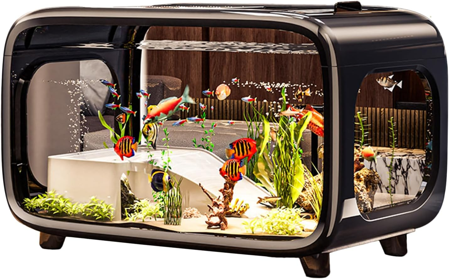 Bsbkoj Desktop Fish Tank,Small Betta Fish Tank Aquarium - Acrylic Pet Care Aquatic Animals Container Bowl for Betta Shrimp Turtle Aquatic Planting Landscape Display image number 1