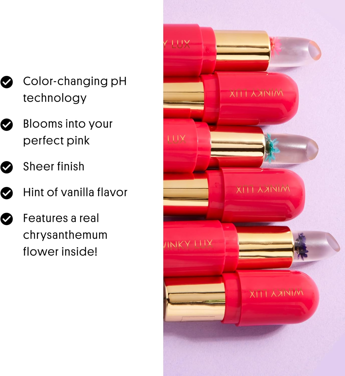 Winky Lux Flower Balm, Ph Lip Balm, Color Changing Lipstick and Tinted Lip Balm, Vegan & Cruelty Free, Hydrate & Plump, Sheer Pink Lipstick, Pink Flower with Vanilla Scent image number 5