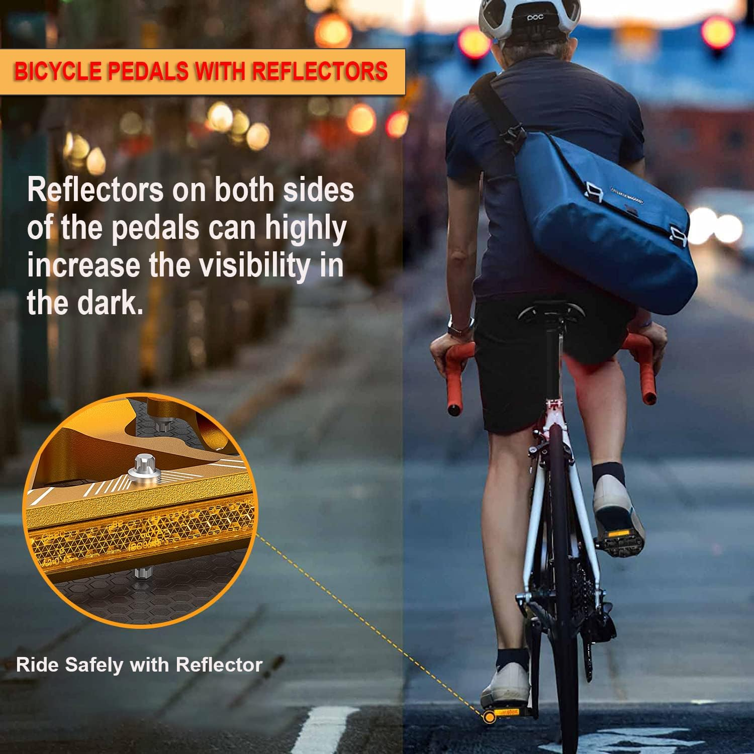 Bike Pedals 9/16 Inch - Bicycle Pedals with Reflectors - 3 Sealed Bearings MTB Pedals Wide Platform Pedals for Mountain Bike, BMX, Road Bike Pedals - Black image number 4