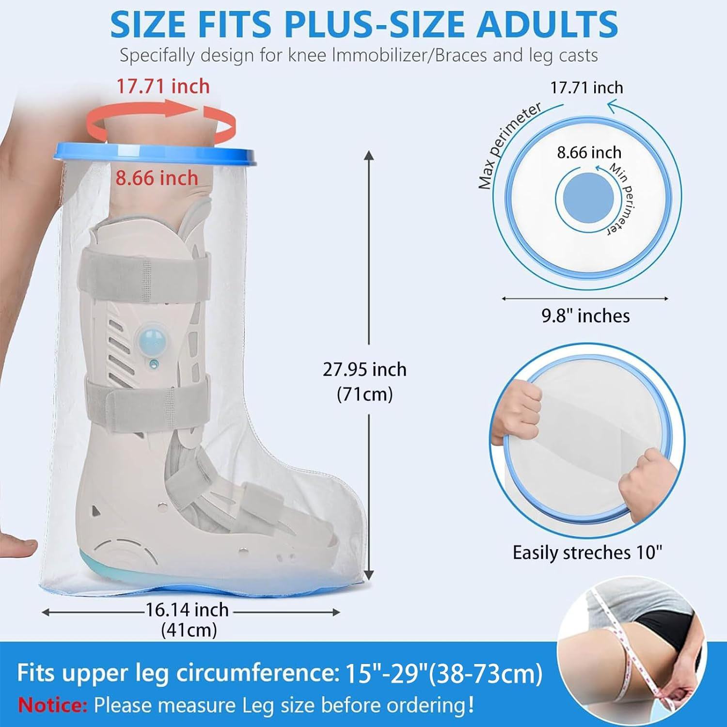 Waterproof Leg Cast Cover for Shower Bath,Cast Covers for Shower Leg after Surgery,Reusable Widening Large Footboard Leg Shower Cover with Non-Slip Bottom for plus Size Adults Surgery Shower Boot image number 2
