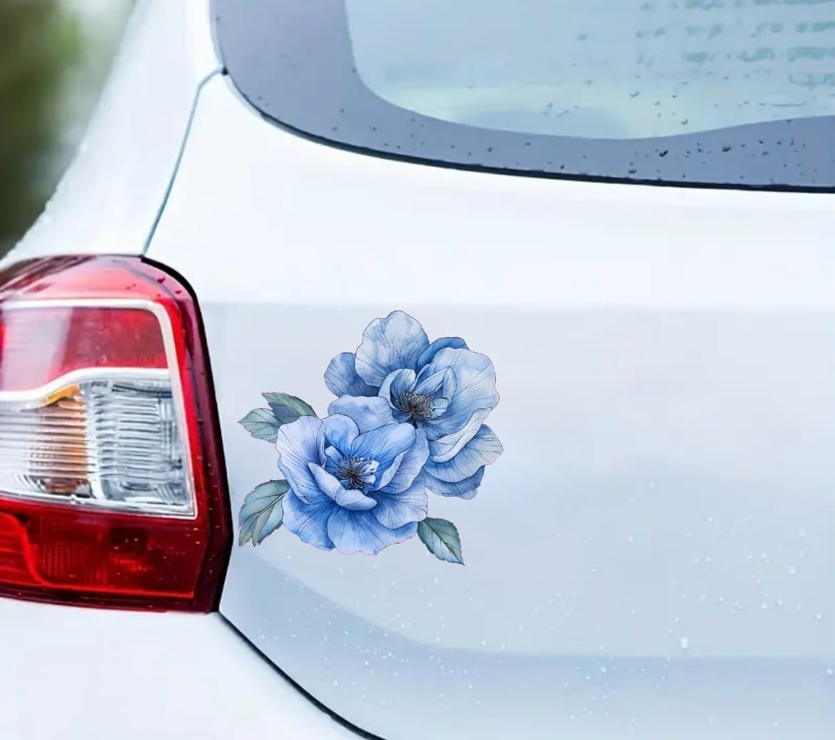 Watercolor Perennial Geranium Flower Car Vinyl Decal, Blue Floral Sticker for Bumper Side Mirror Window, Vehicle Decoration Decal, Lower (Blue) image number 6
