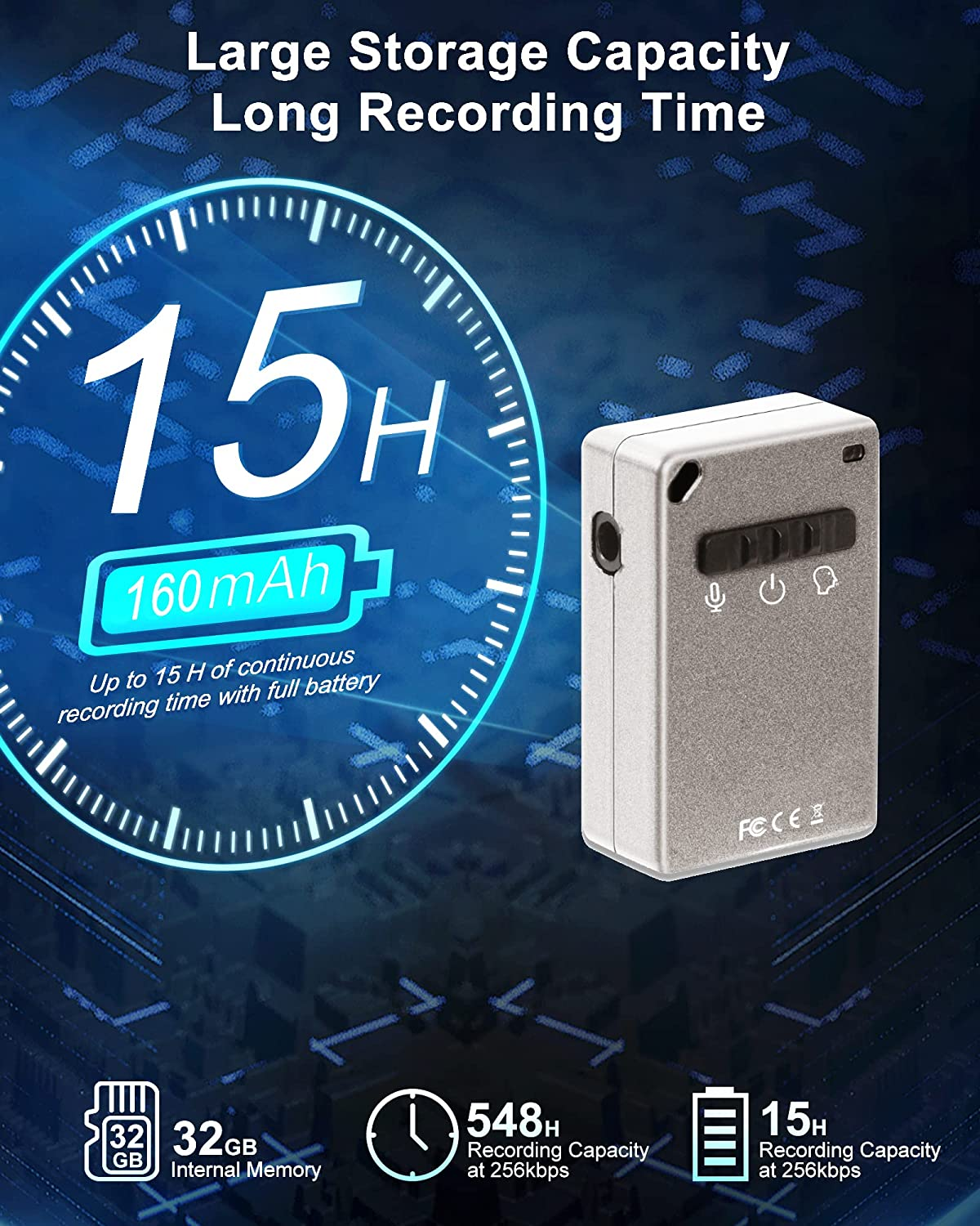 32GB Mini Digital Voice Recorder - Voice Activated with Playback Function, Ideal for Lectures, Meetings, and Dictation | USB Audio Recording Device image number 6