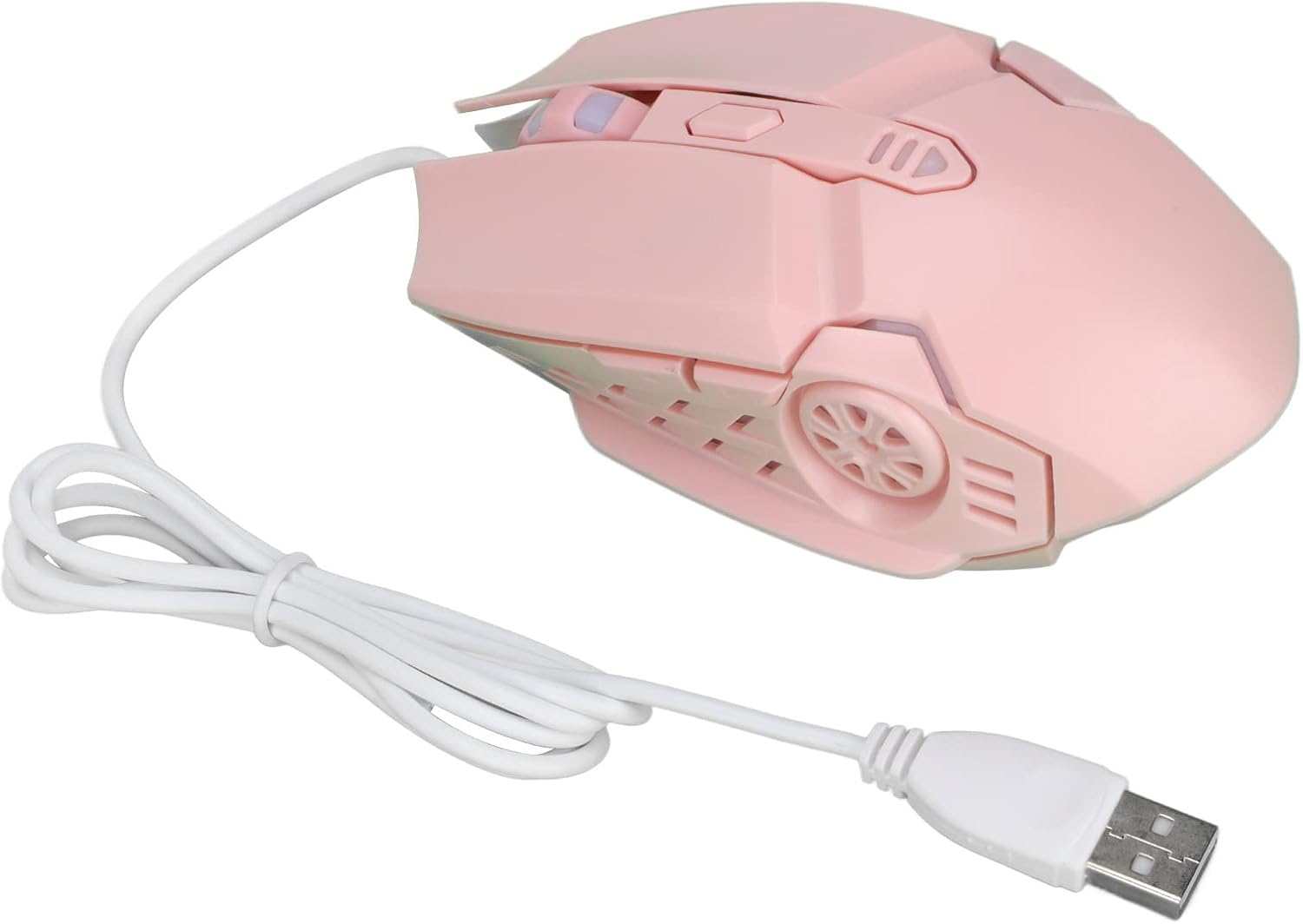 Gaming Mice Wired Office Mouse Cute Pink, Programmable 7 Buttons DPI Adjustable Ergonomic Silent Mouse 4 Cool LED Effects, for Notebook, PC, Laptop, Computer (6D Pink)