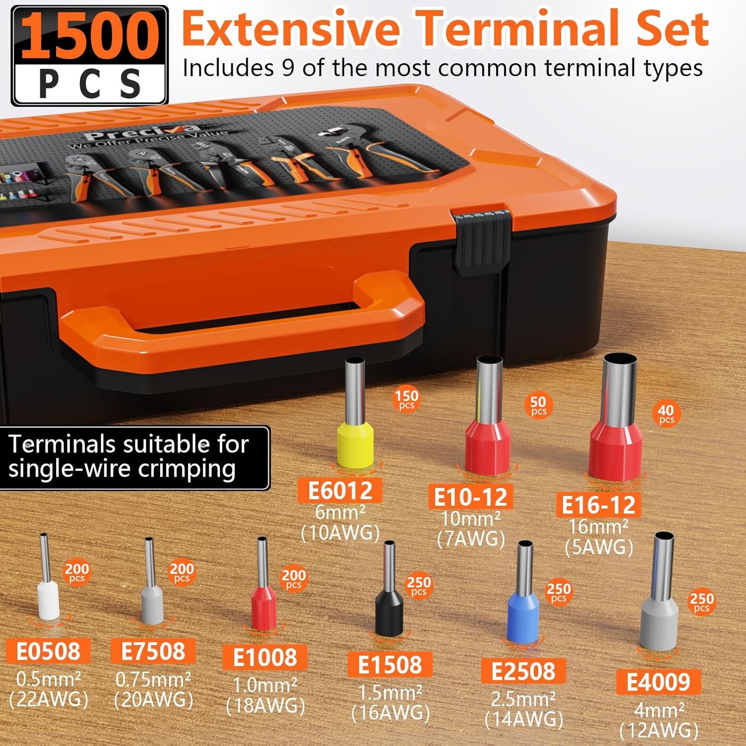 Preciva - Crimping Pliers Set 0.08 to 16Mm&sup2; 1500 Pieces for DIY and Home Use image number 3
