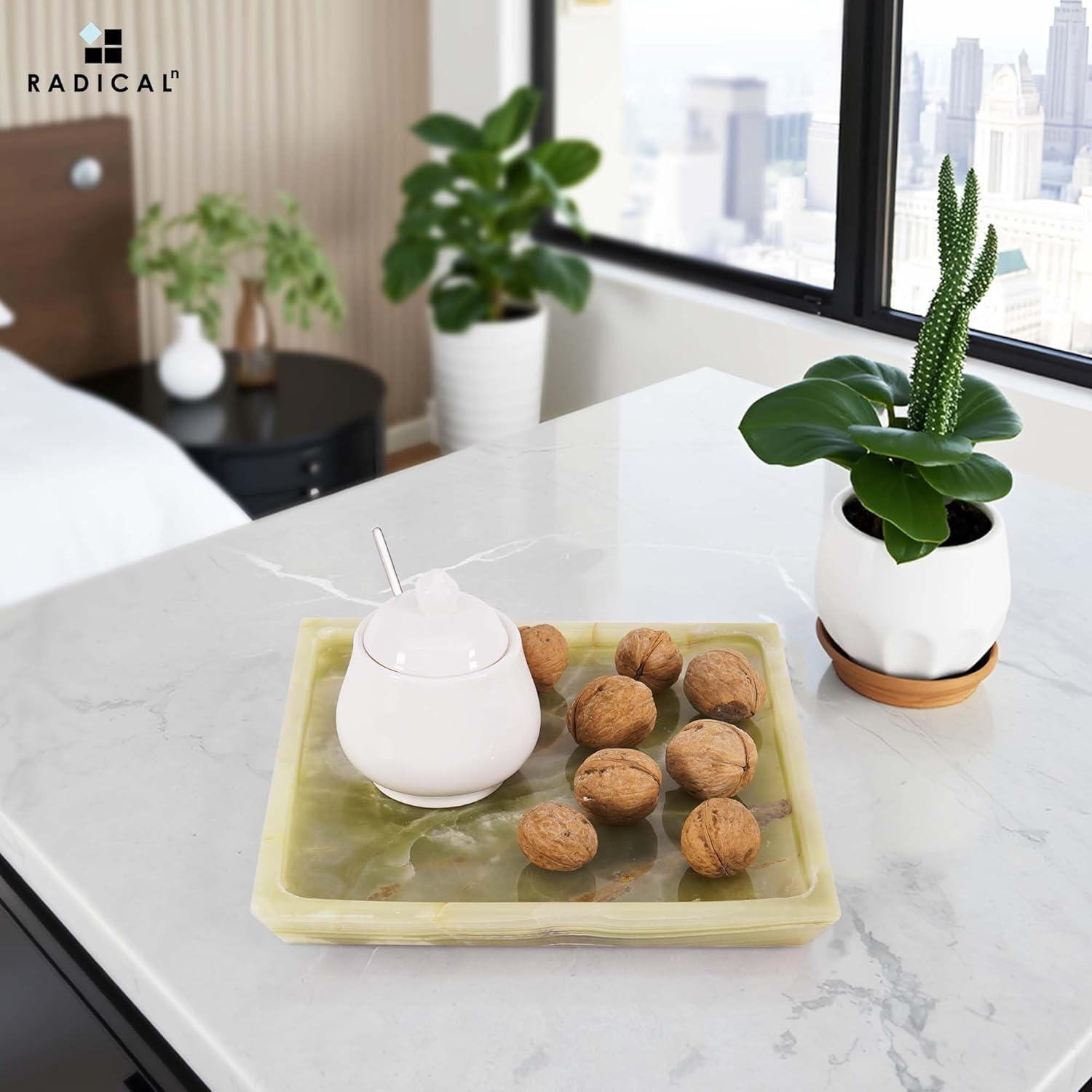 Radicaln Marble Serving Tray 10" Inches Green Handmade Square Tray for Party Supplies Ideal Food & Cafeteria Trays for Kitchen, Serving Dishes & Platter - White image number 3