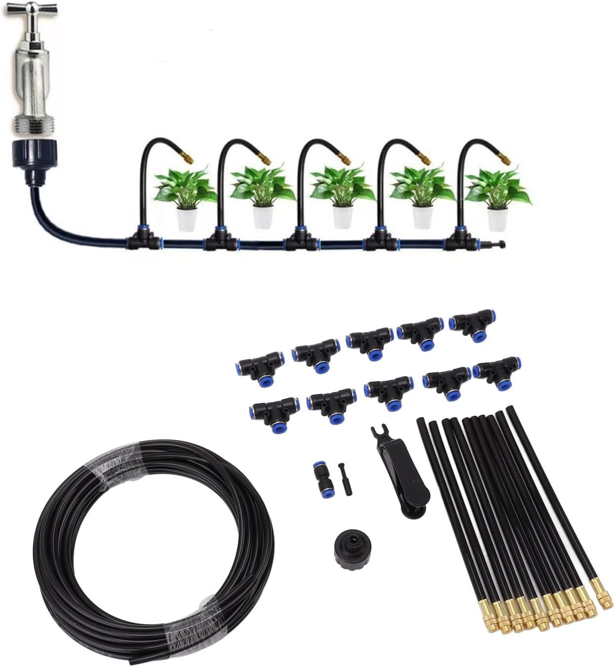 Above Ground Sprinkler System Kit for Large Areas with 360&deg; Adjustable Bendable Nozzle, Lawn Garden Irrigation System Kit with 10M Hose and Full Set of Accessories (EU Standard) image number 5