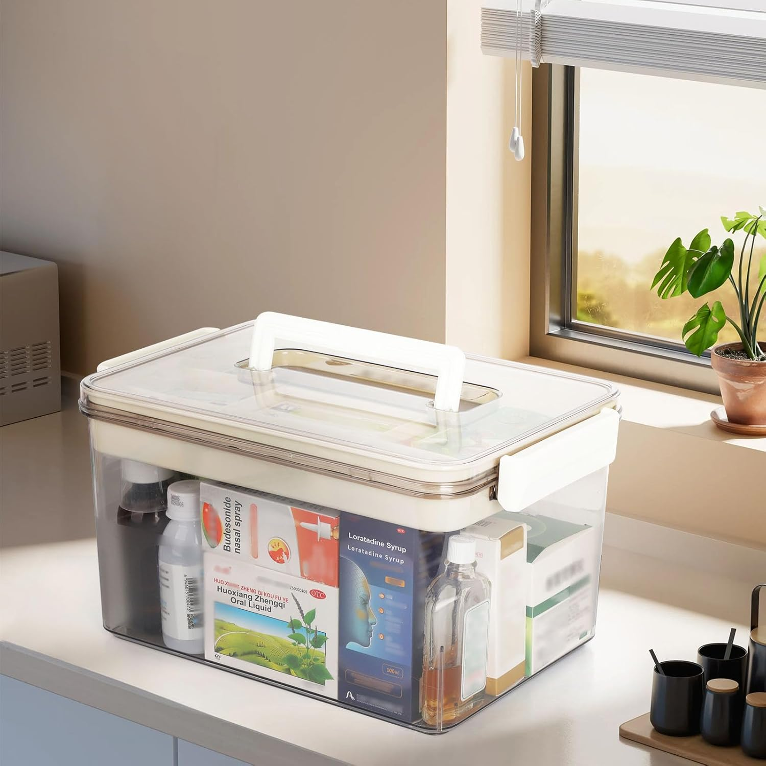 Kakeyrun Medicine Storage Box, 1-Pack Pill Bottle Organizer with Handles & Multi-Layer, Family First Aid Box Medicine Box Organizer (Small) image number 5