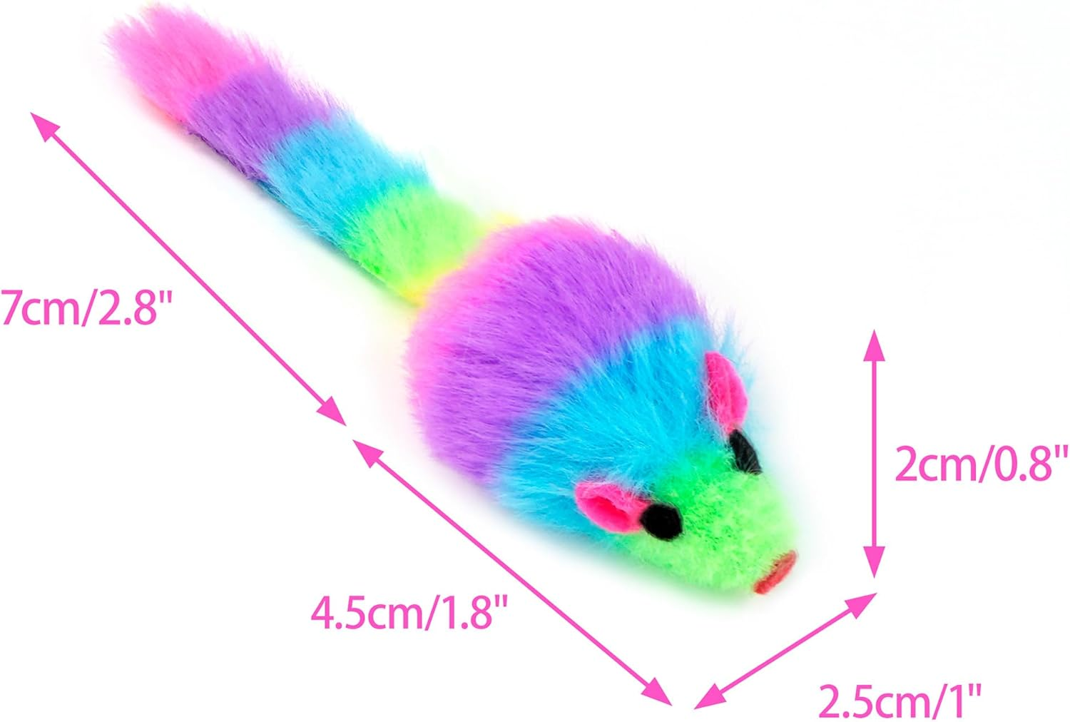 CHIWAVA 36PCS 1.8" Rainbow Color Furry Cat Toy Mice with Rattle Kitten Mouse Interactive Play image number 1
